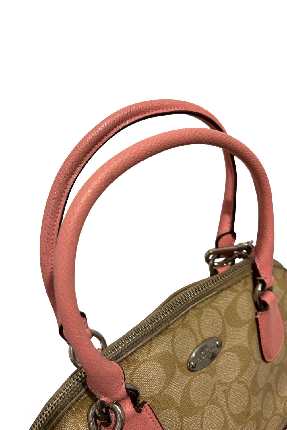 Coach Peyton Brown & Pink Coated Canvas Leather Signature Cora Shoulder Bag