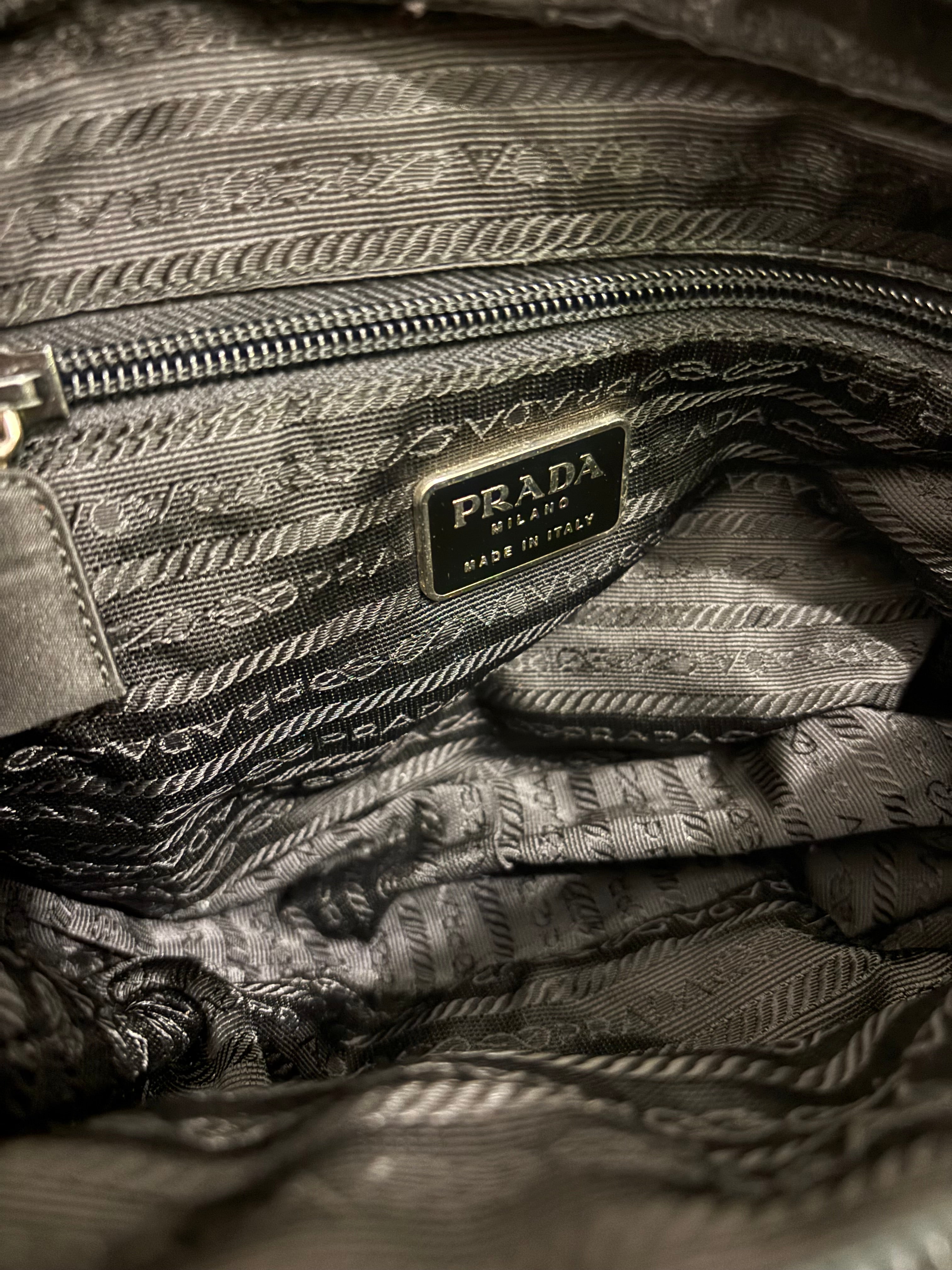 Prada Black Nylon Tessuto Vintage Silver Hardware Padlock Crossbody / Shoulder Bag