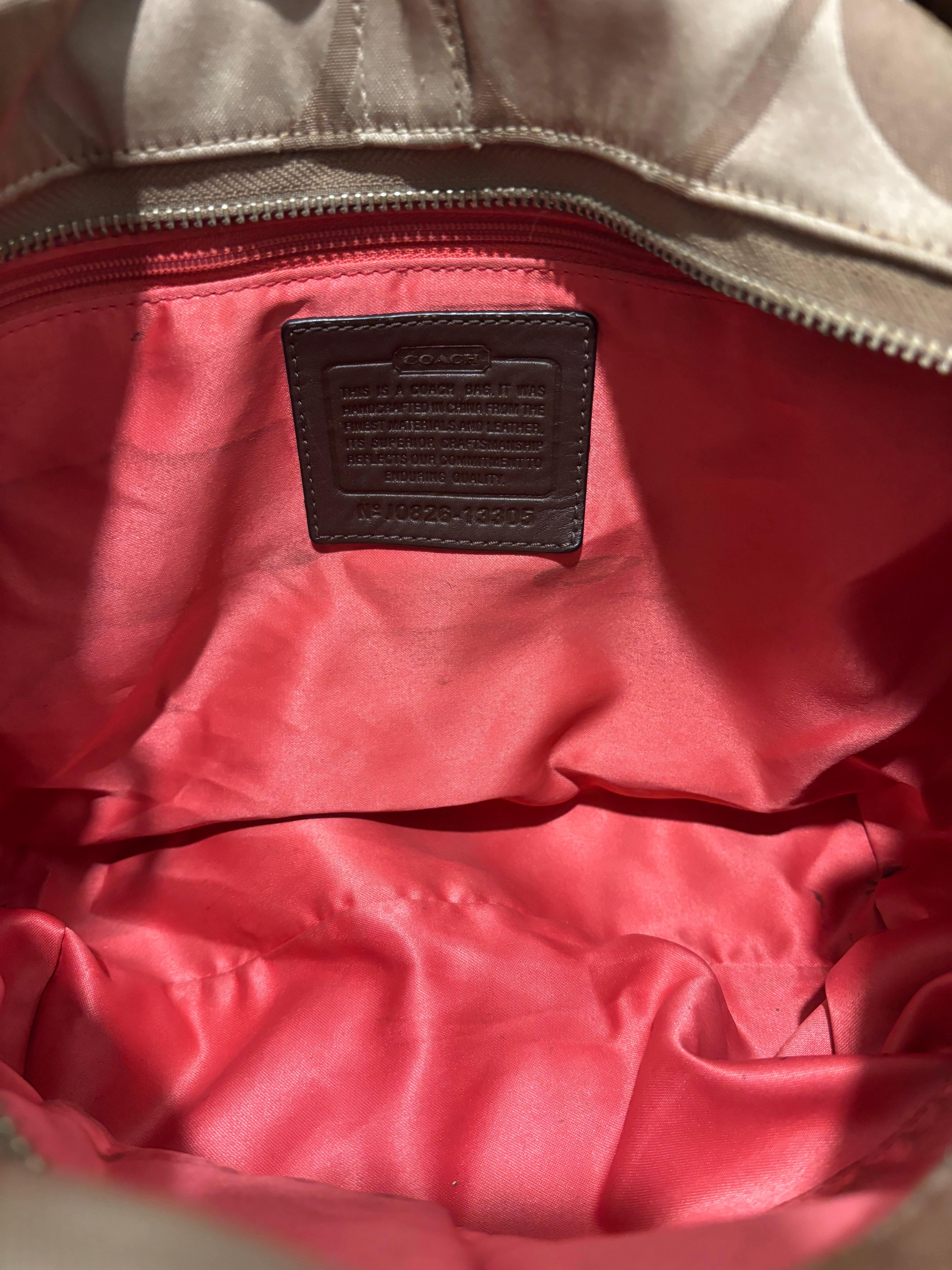 Coach Brown Signature Carly Satin & Leather Vintage Studded Shoulder Bag