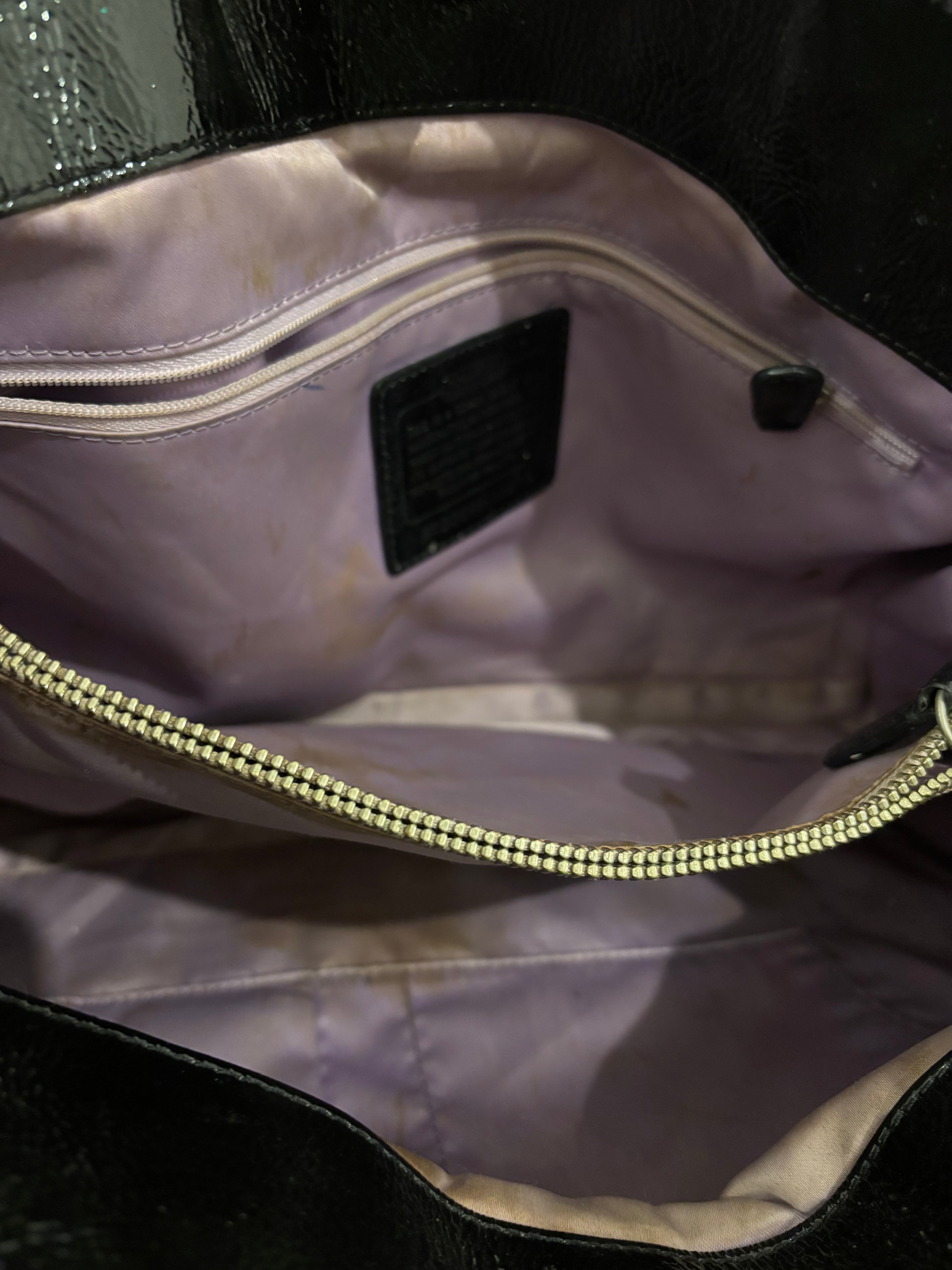 Coach Garnet Black Shimmer Signature Satin Canvas & Leather Vintage Shoulder Bag