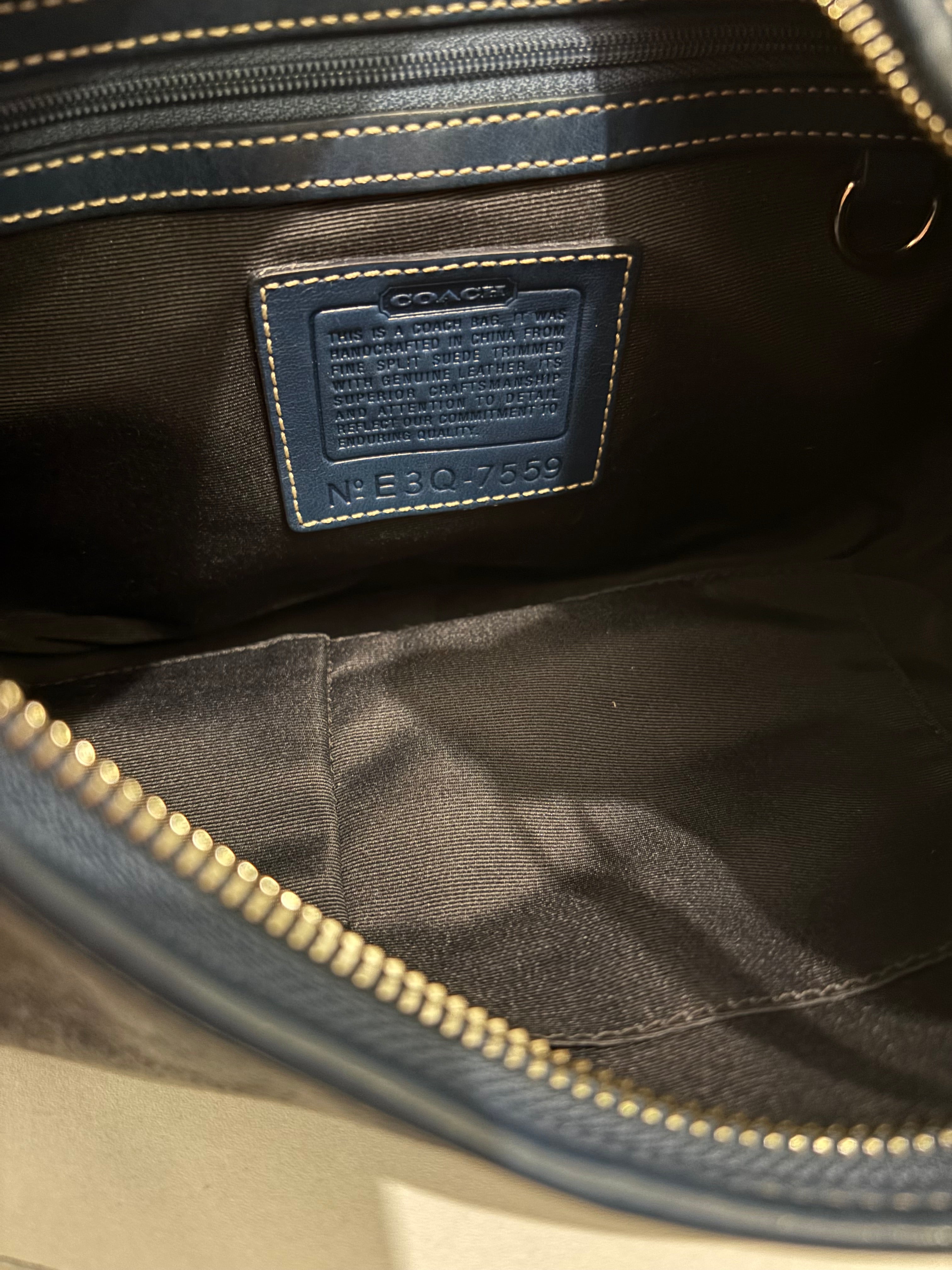 Coach Rare Vintage 2000's Blue Grey Suede & Leather Hobo Shoulder Bag