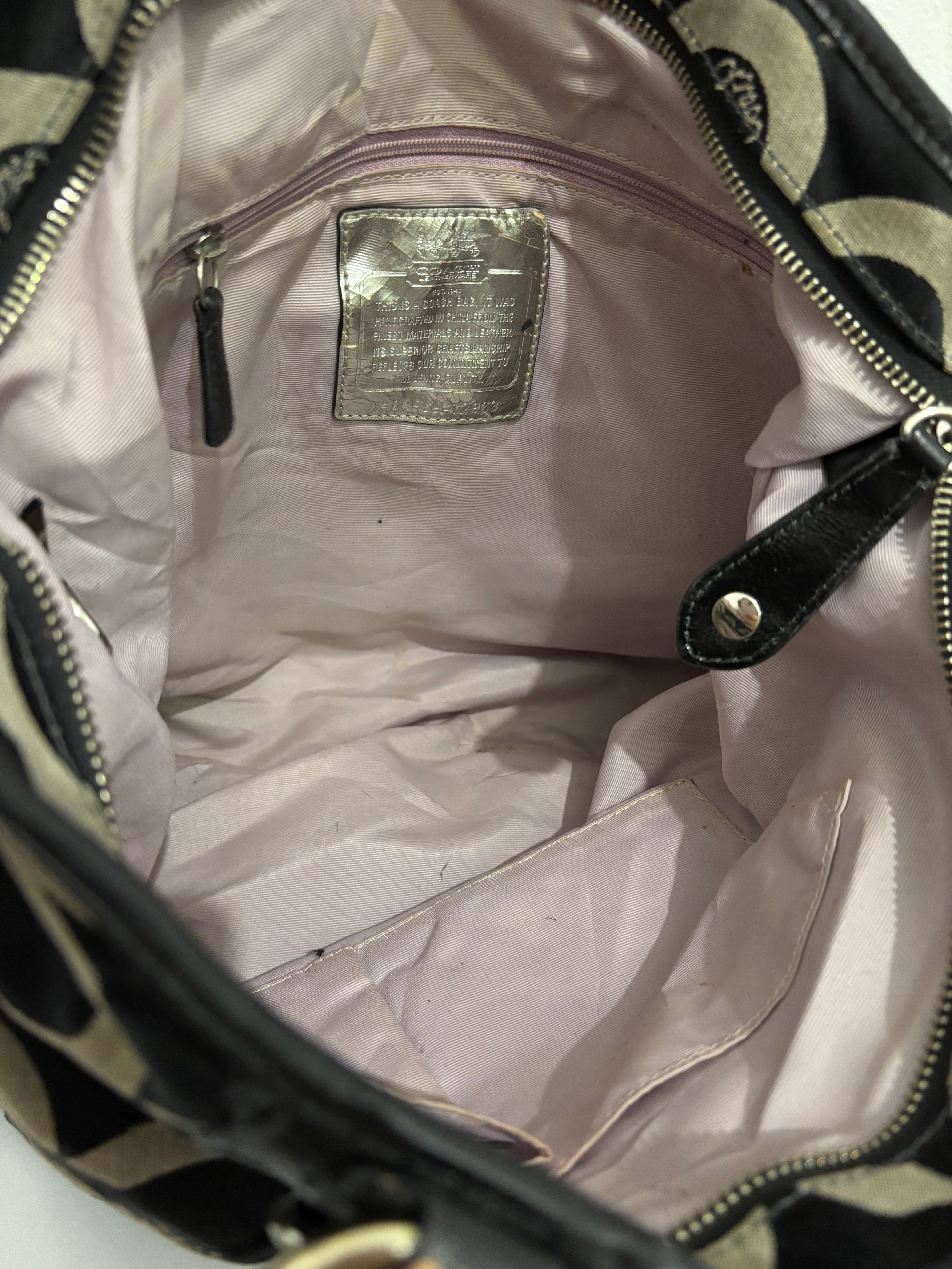 Coach Madison Black & Grey OP Art Canvas & Leather Shoulder Bag