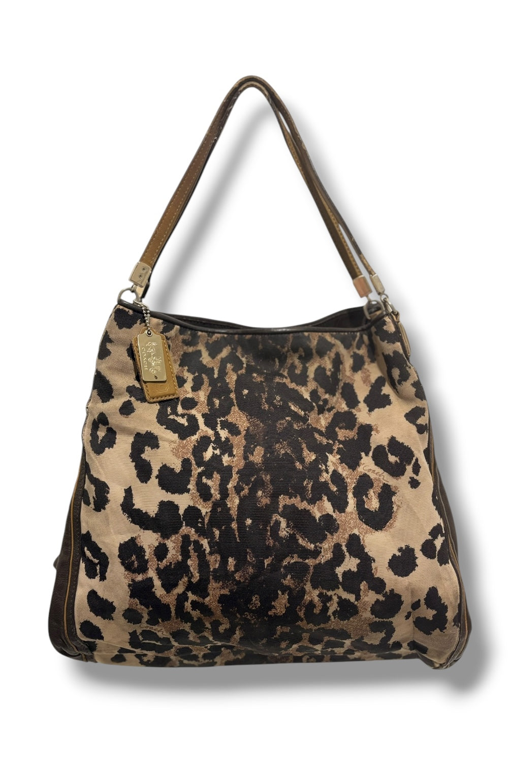 Coach Brown & Black Madison Large Ocelot / Leopard Animal Print Canvas & Leather