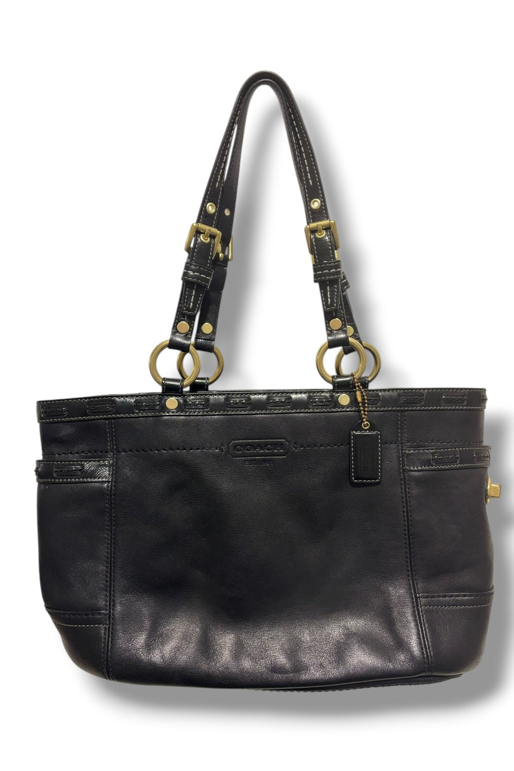Coach Authentic Black Leather Legacy XL Gallery Turn-lock Tote Shoulder Bag