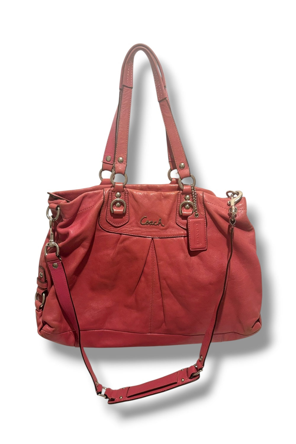 Coach Ashley Pleated Pink Soft Leather Satchel Carryall Tote Shoulder Bag