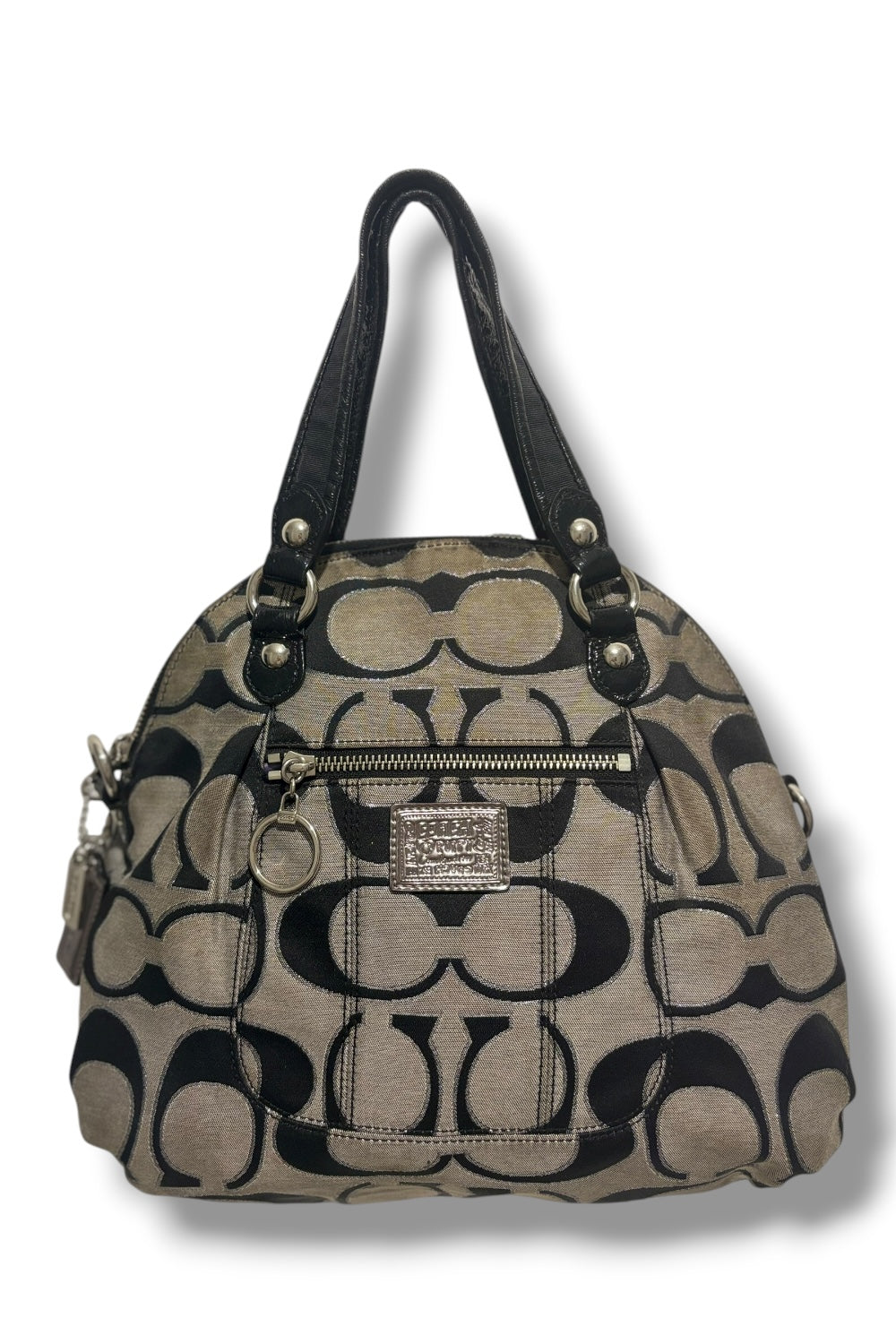 Coach Black & Grey Poppy Silver Sparkle Canvas Leather Shoulder Bag