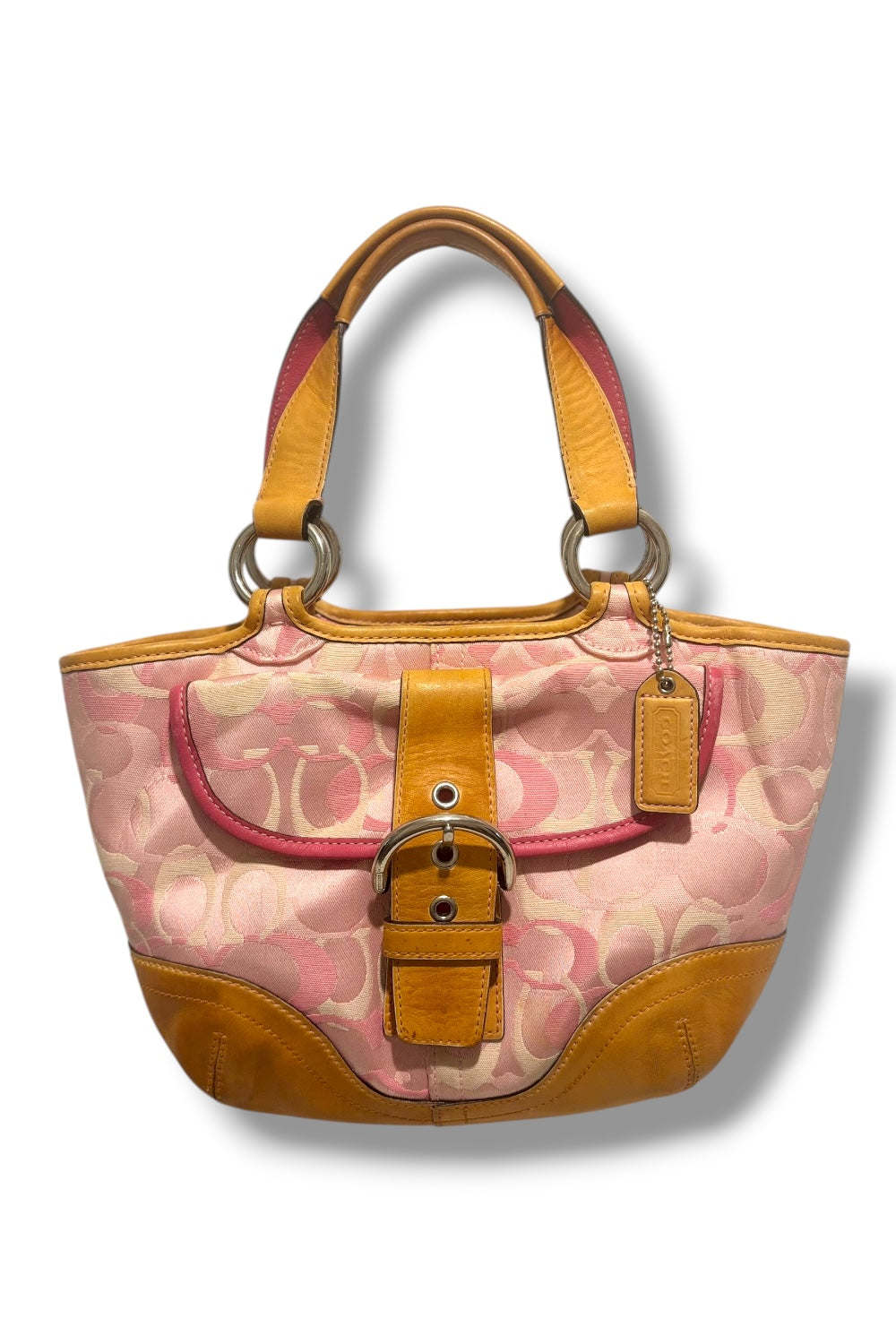 Coach Rare Vintage Brown Tan & Pink Soho Signature Tote Shoulder Bag