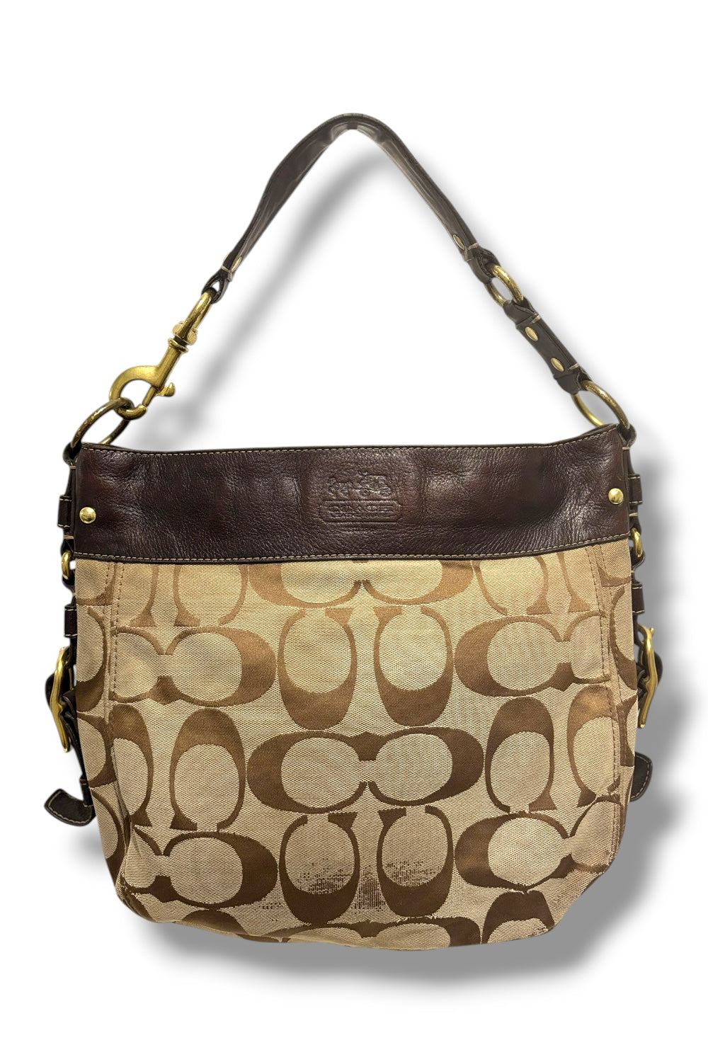 Coach Large Zoe Brown Y2K Signature Canvas & Leather Shoulder Bag
