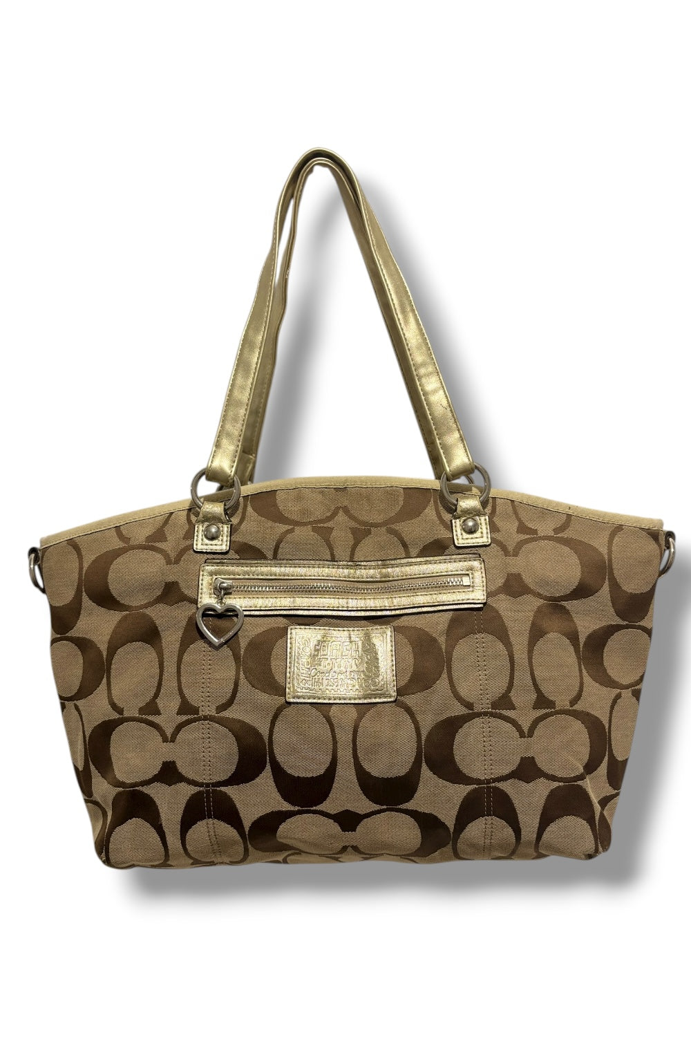 Coach 'Rowan' Brown Khaki Signature Canvas & Gold Leather XXL Poppy Vintage Tote