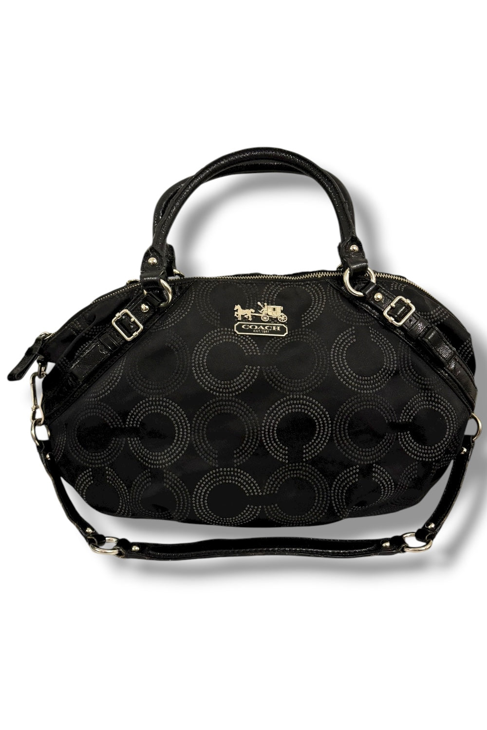 Coach Black Madison Sophia Signature Grey Canvas / Sateen Leather Shoulder Bag