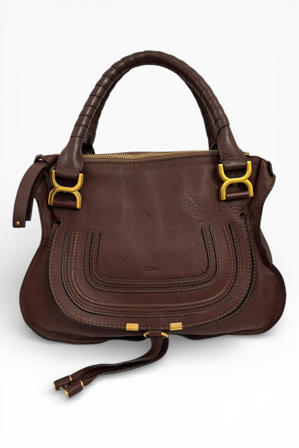 Chloe Marcie Burgundy / Purple Grained Leather Large Satchel Shoulder Bag