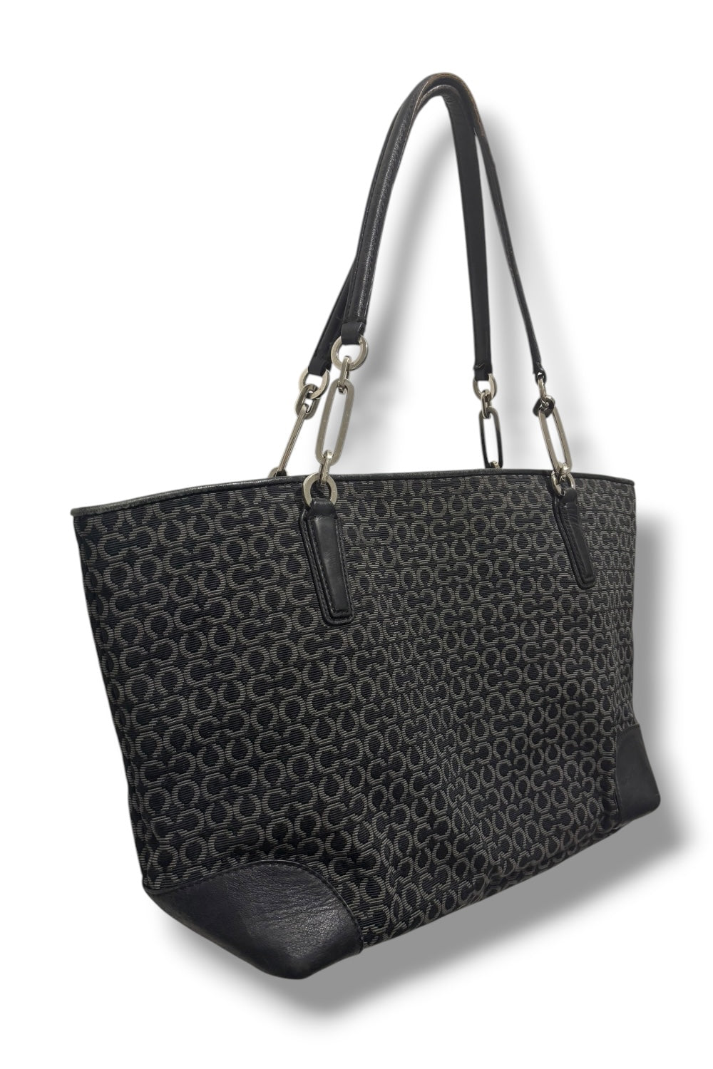 Coach Black & Grey Madison Monogram Canvas & Leather Vintage Shoulder Bag