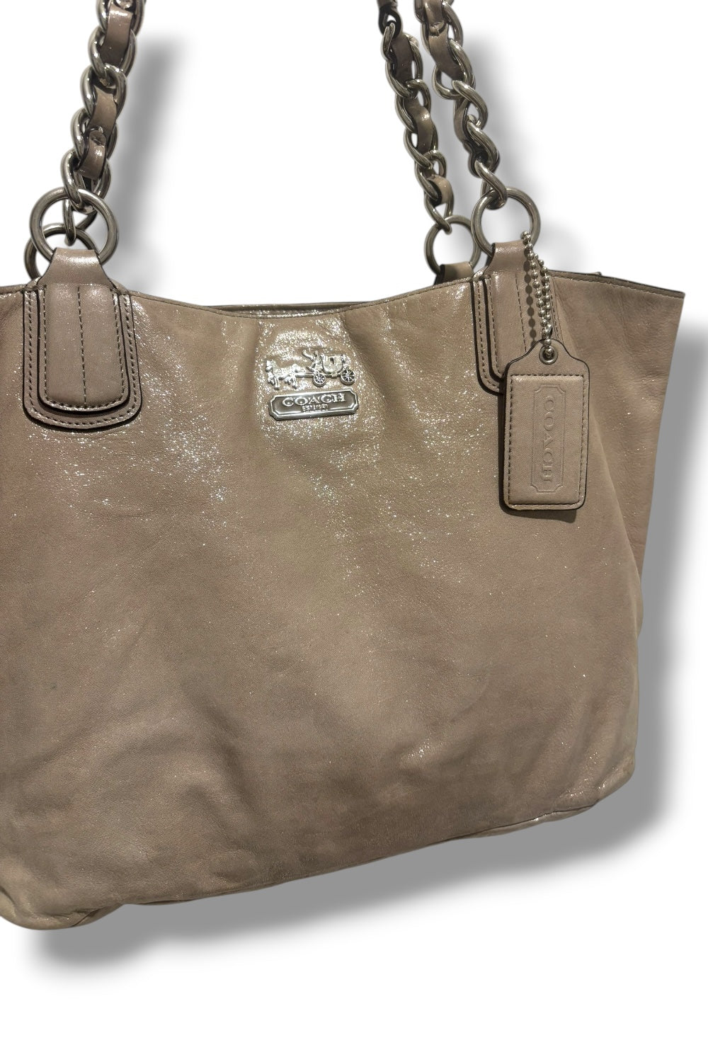 Coach Silver / Grey Sparkly Suede Glitter Vintage Shoulder Bag