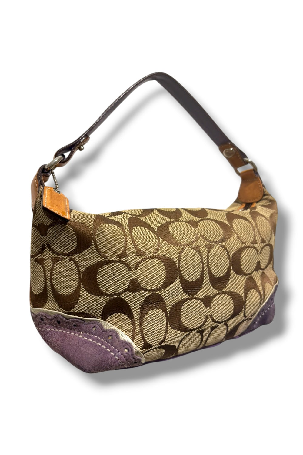 Coach Vintage Brown & Purple Suede Canvas & Leather Baguette Y2K Handbag