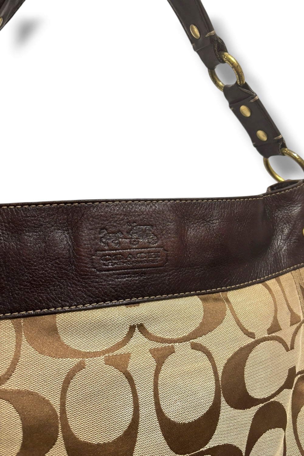 Coach Large Zoe Brown Y2K Signature Canvas & Leather Shoulder Bag