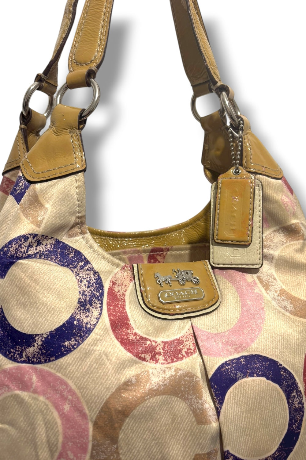 Coach Vintage Pink & Brown Madison Maggie Signature Distressed Hobo Shoulder Bag