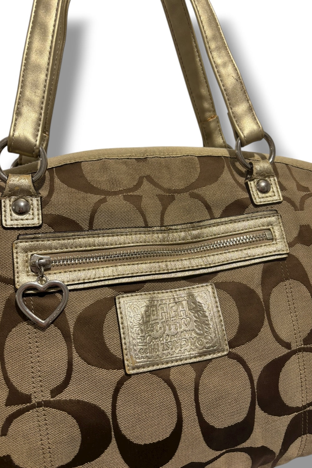 Coach 'Rowan' Brown Khaki Signature Canvas & Gold Leather XXL Poppy Vintage Tote