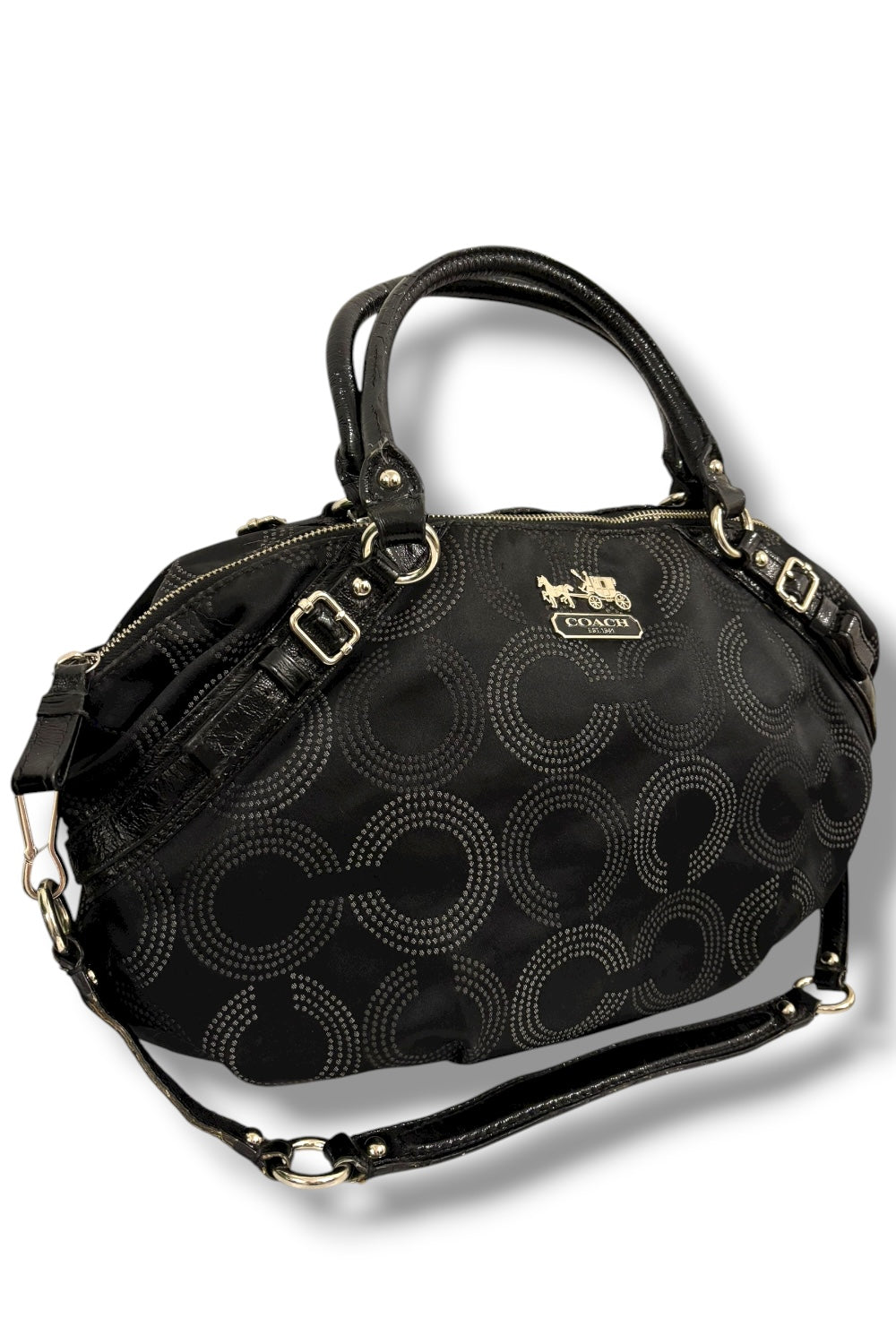 Coach Black Madison Sophia Signature Grey Canvas / Sateen Leather Shoulder Bag