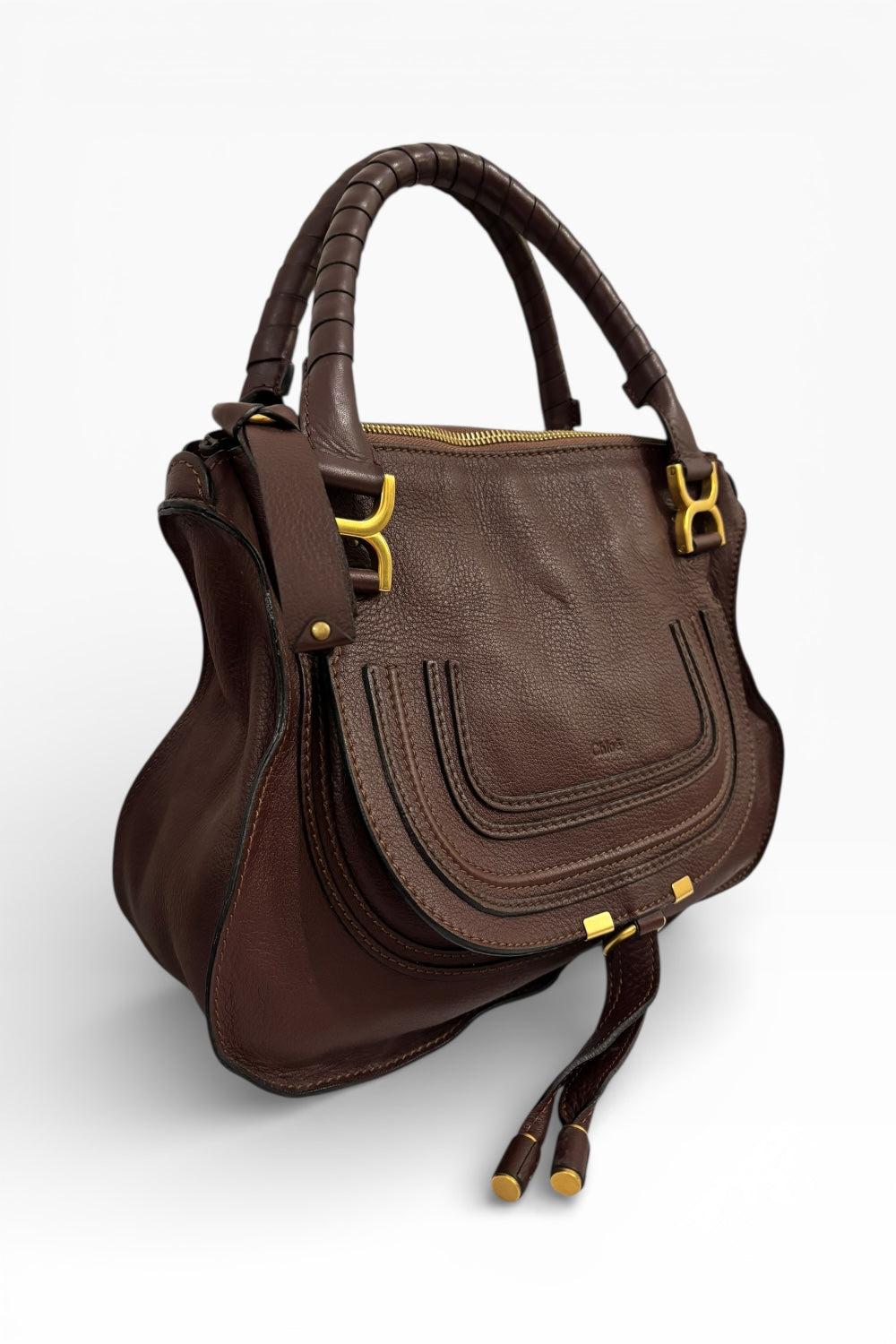 Chloe Marcie Burgundy / Purple Grained Leather Large Satchel Shoulder Bag