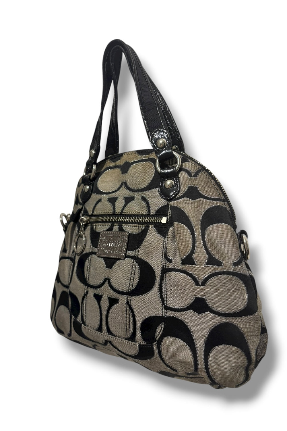 Coach Black & Grey Poppy Silver Sparkle Canvas Leather Shoulder Bag