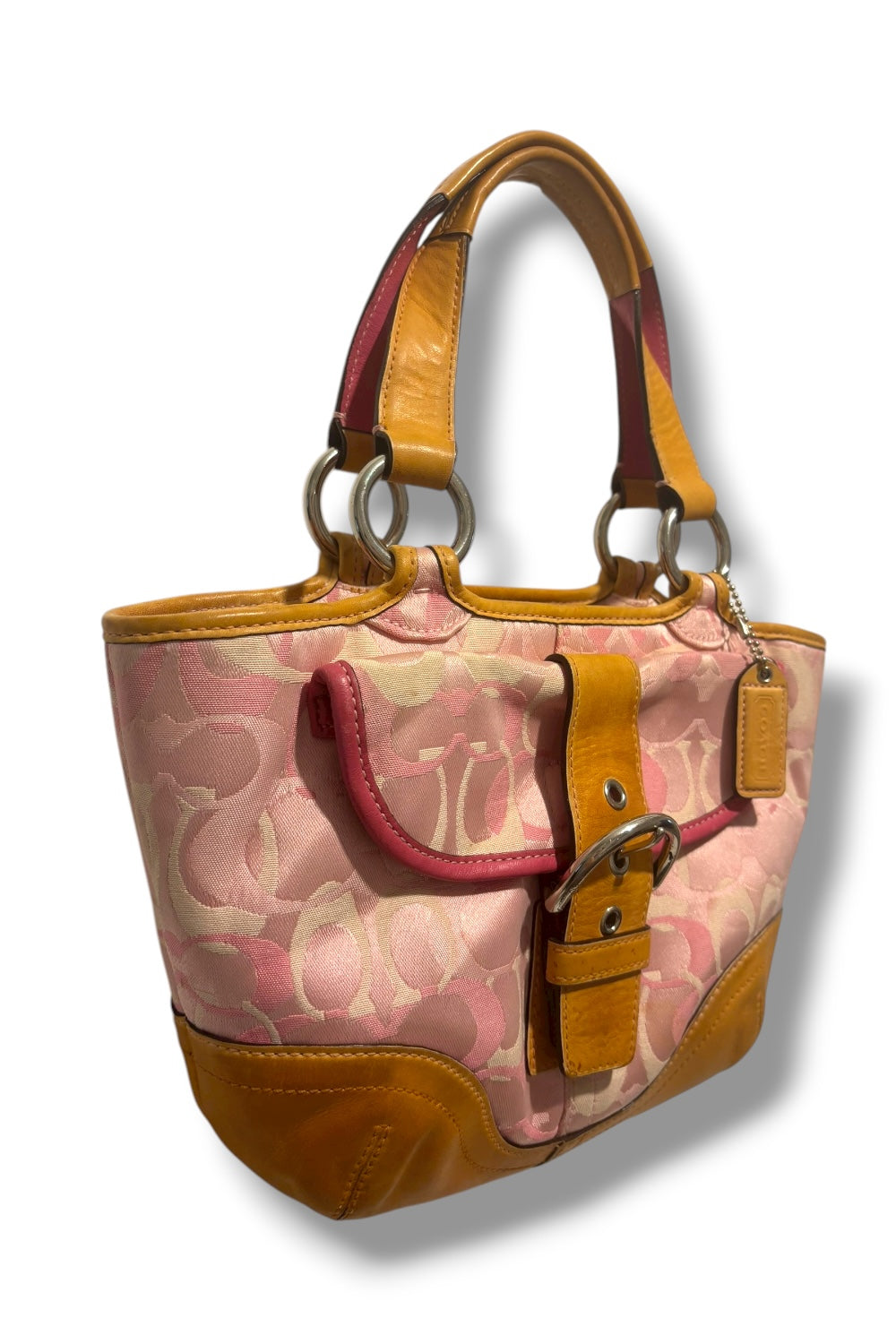 Coach Rare Vintage Brown Tan & Pink Soho Signature Tote Shoulder Bag