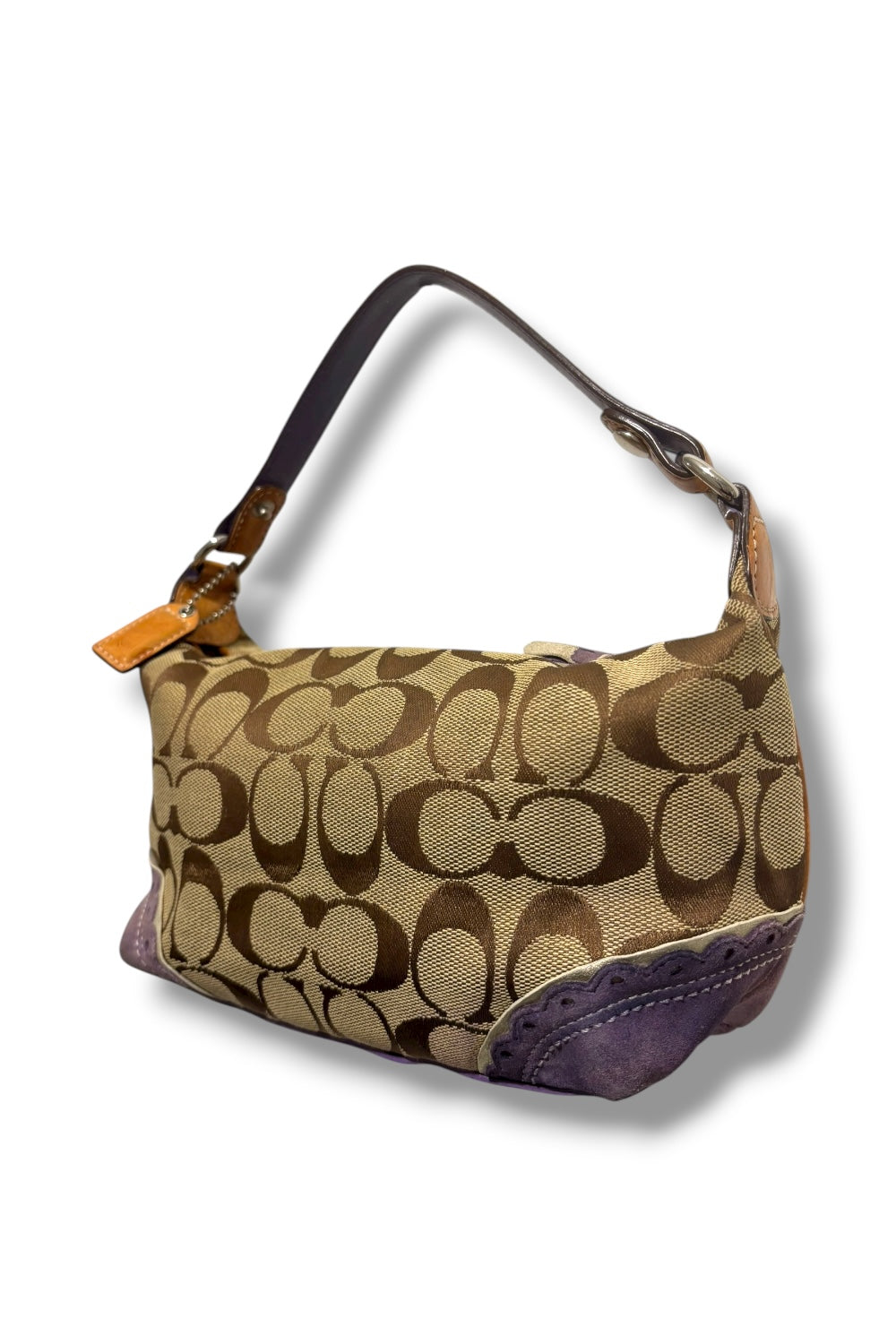 Coach Vintage Brown & Purple Suede Canvas & Leather Baguette Y2K Handbag
