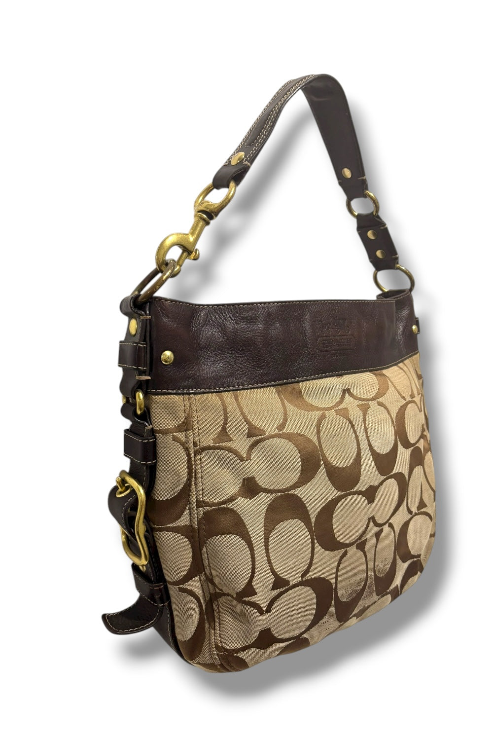 Coach Large Zoe Brown Y2K Signature Canvas & Leather Shoulder Bag