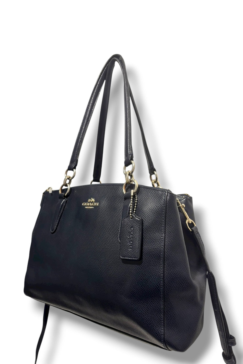 Coach 'Midnight' / Dark Mollie Navy Leather Carryall Vintage Tote Shoulder Bag