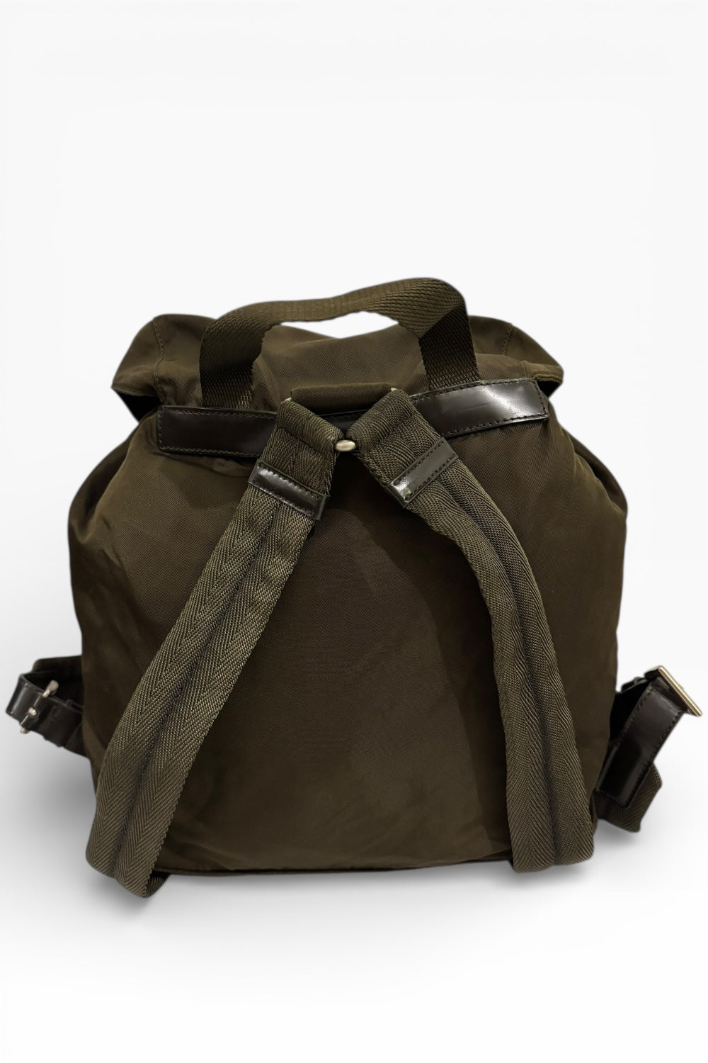 Prada Khaki Re-Nylon Medium Green & Saffiano Leather Trim Tessuto Backpack