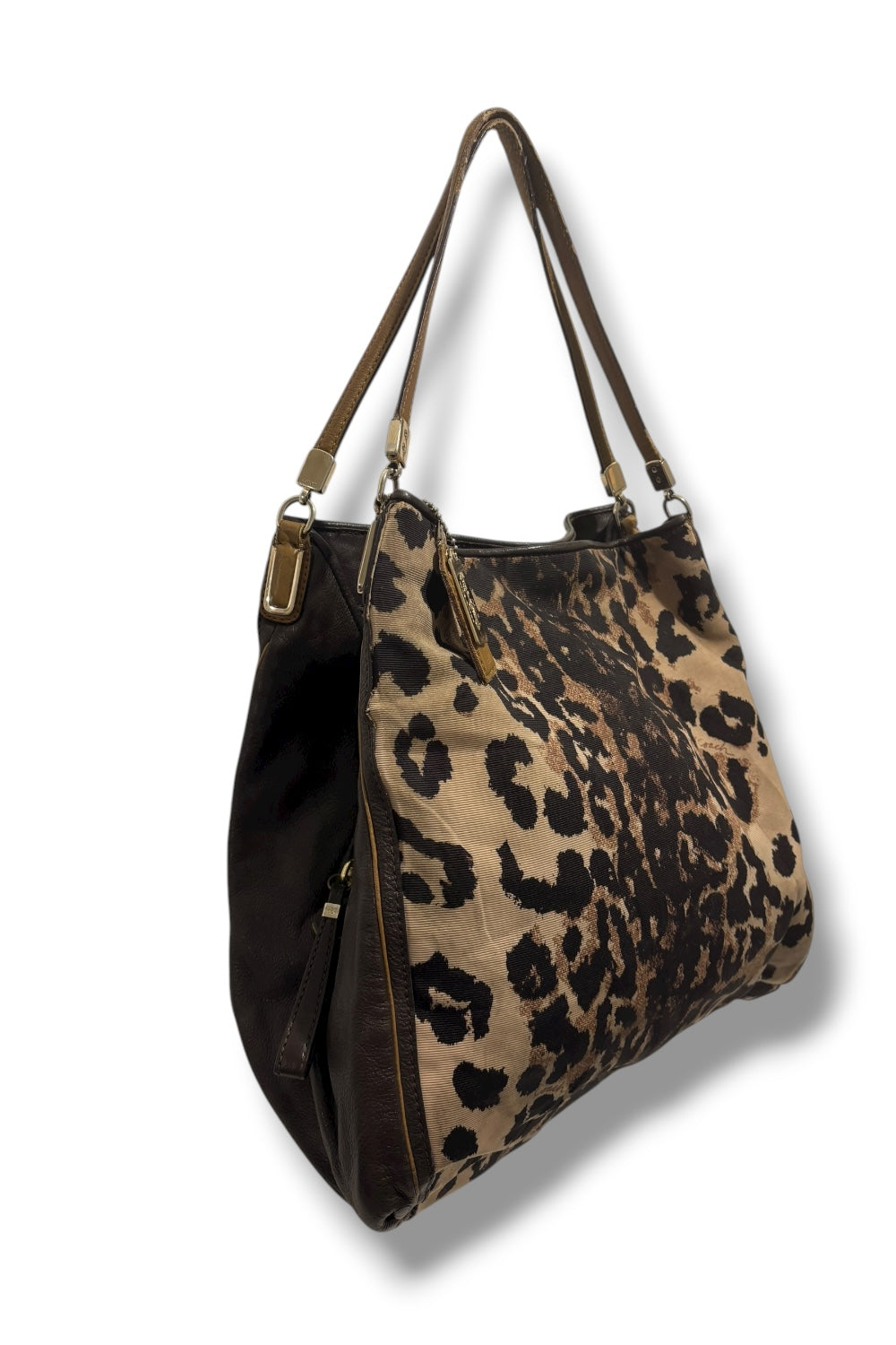 Coach Brown & Black Madison Large Ocelot / Leopard Animal Print Canvas & Leather