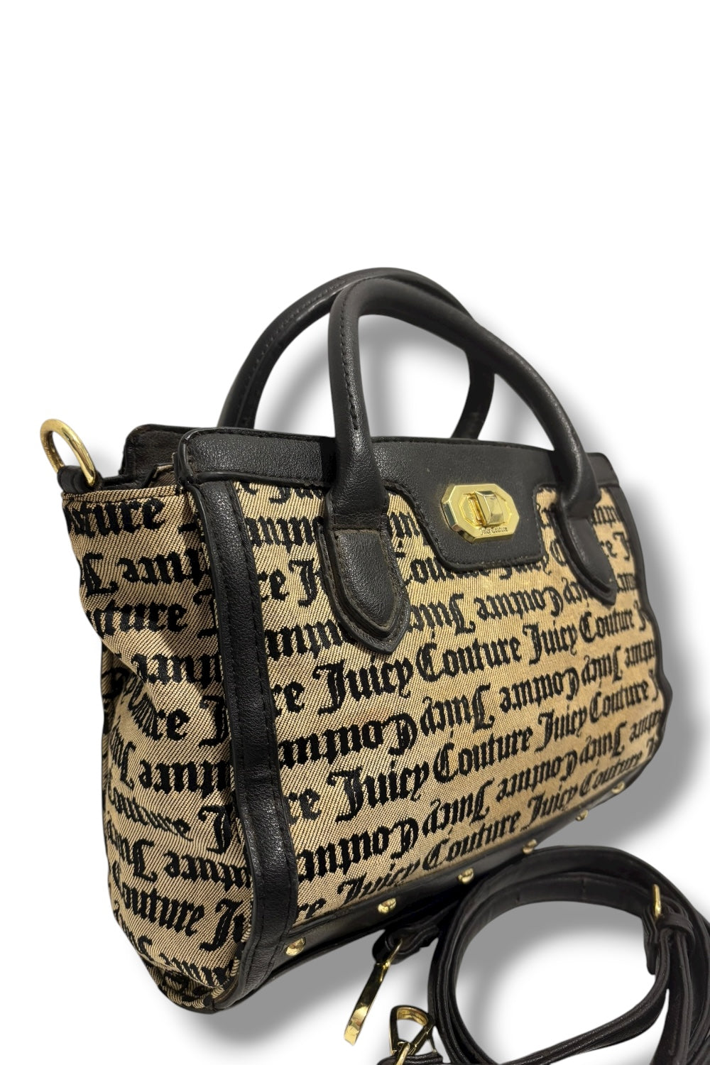 Juicy Couture Vintage Black & Gold Studded Canvas / Leather Shoulder Bag