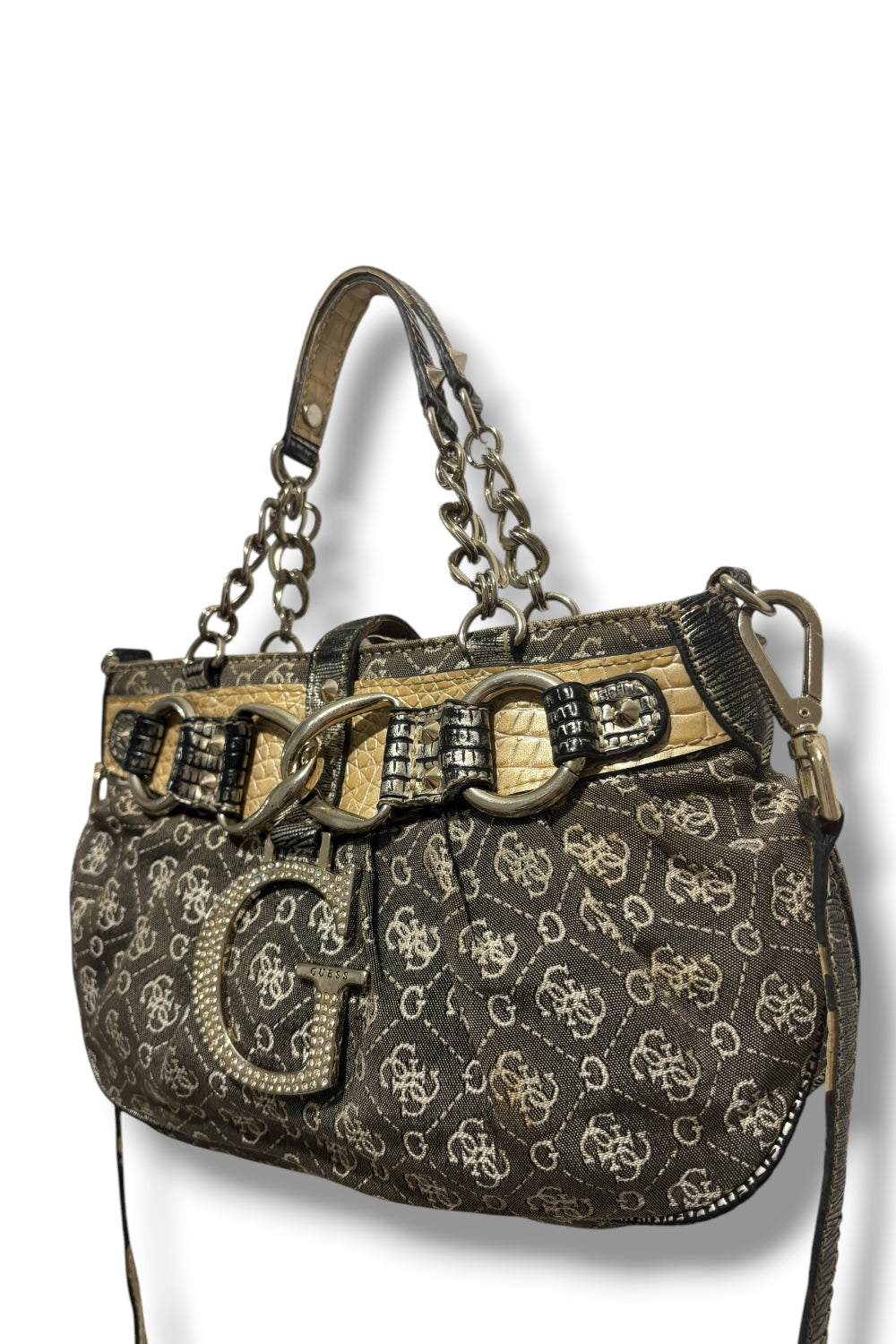 Guess Authentic Vintage Denim / Jeans Grey Silver Metallic Crystal Canvas Shoulder Bag