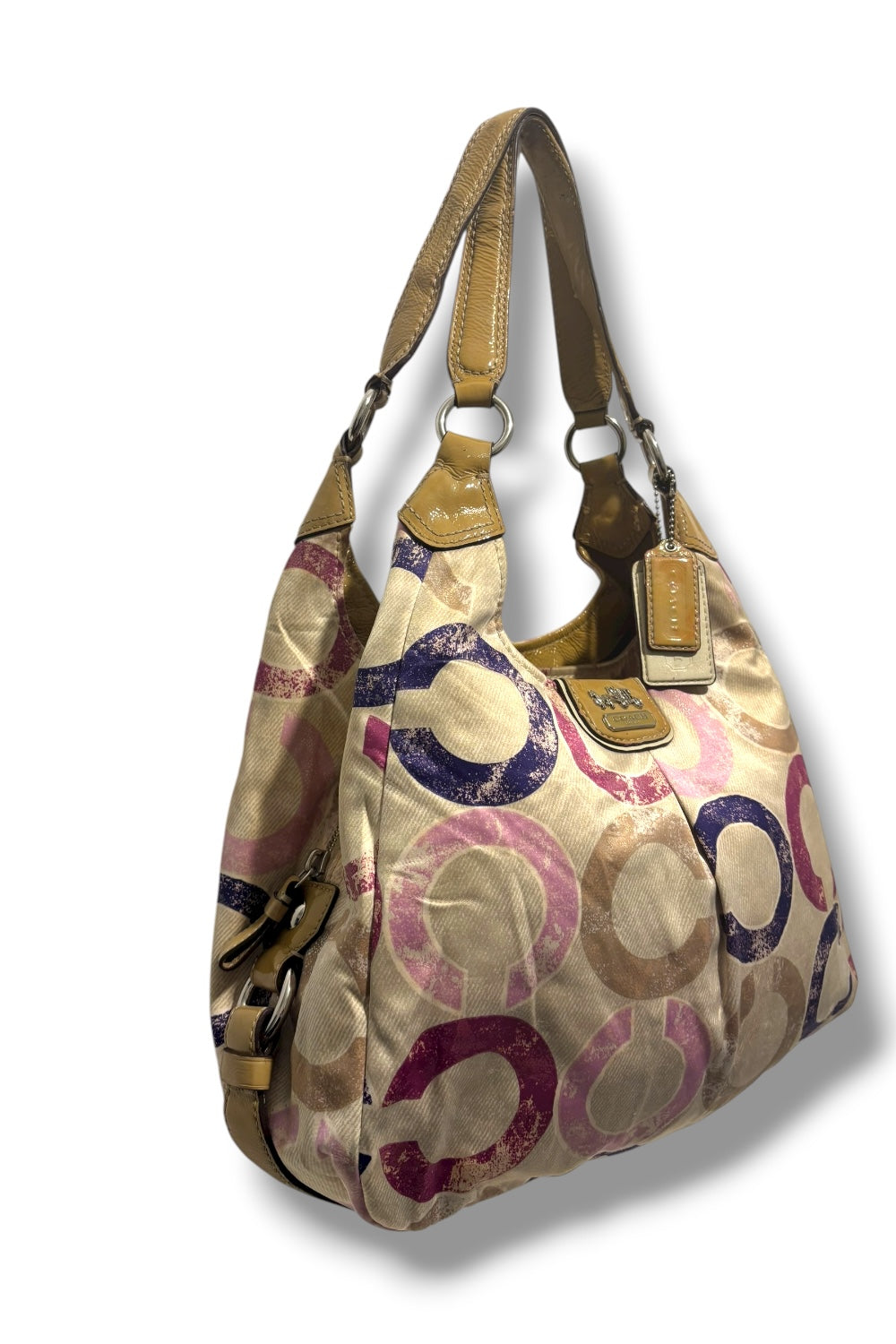 Coach Vintage Pink & Brown Madison Maggie Signature Distressed Hobo Shoulder Bag