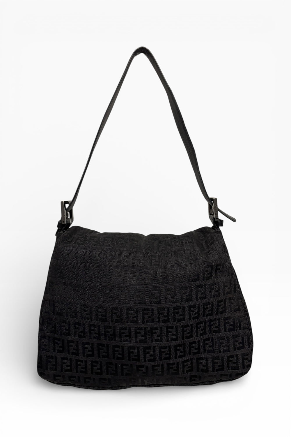 Fendi Black Zucca Mamma Baguette Canvas & Leather Vintage Shoulder Bag