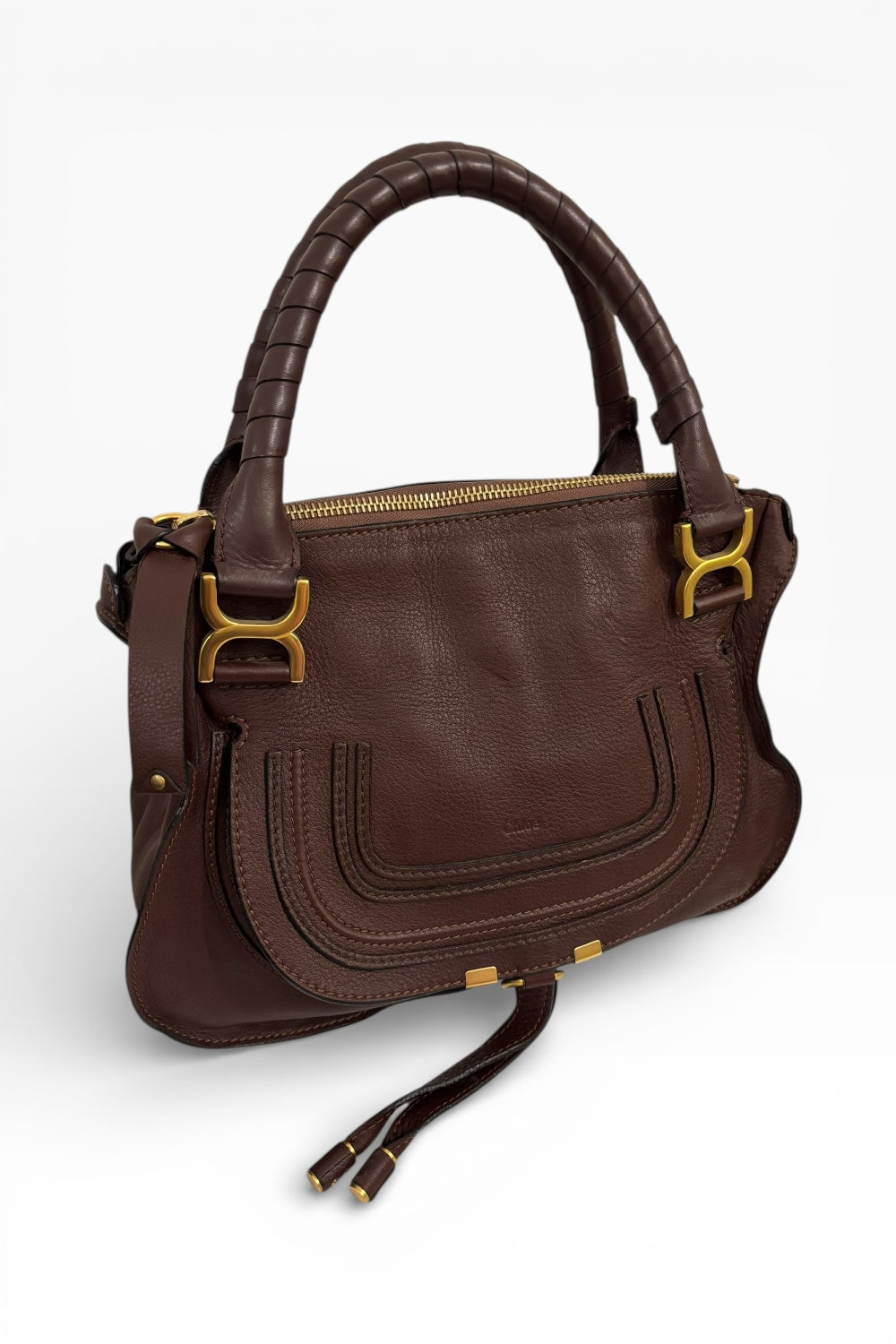 Chloe Marcie Burgundy / Purple Grained Leather Large Satchel Shoulder Bag