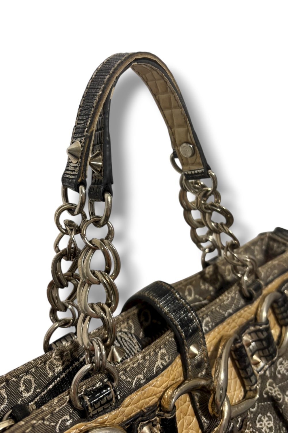 Guess Authentic Vintage Denim / Jeans Grey Silver Metallic Crystal Canvas Shoulder Bag