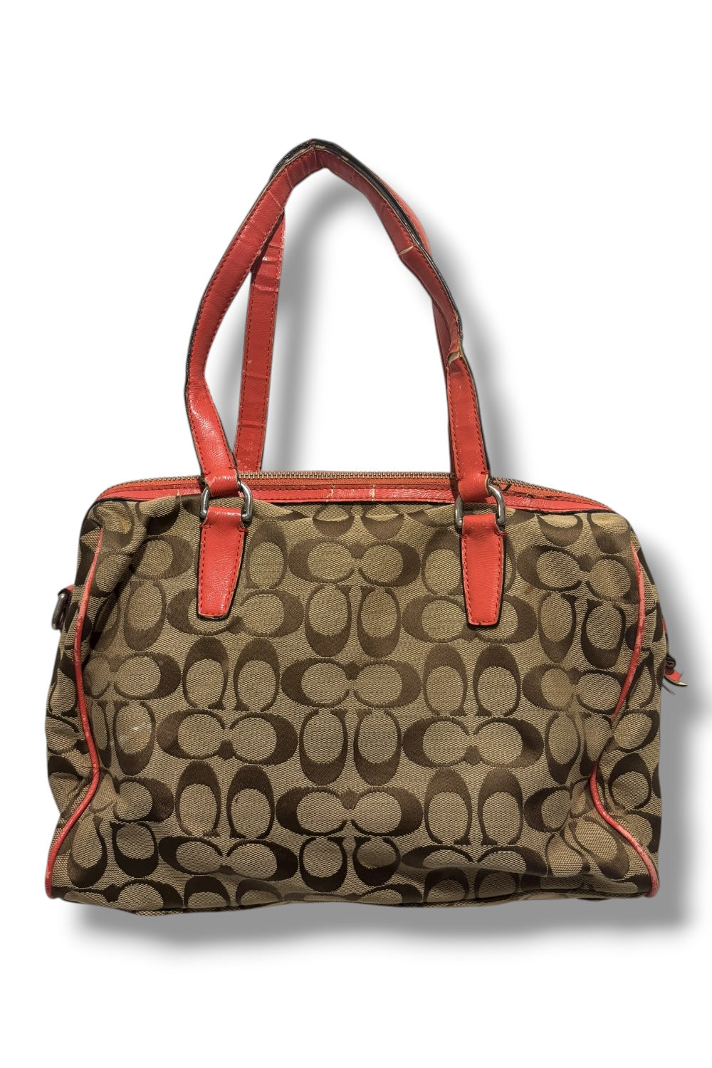 Coach Nancy Signature Stripe Brown / Orange Canvas & Leather Shoulder Bag