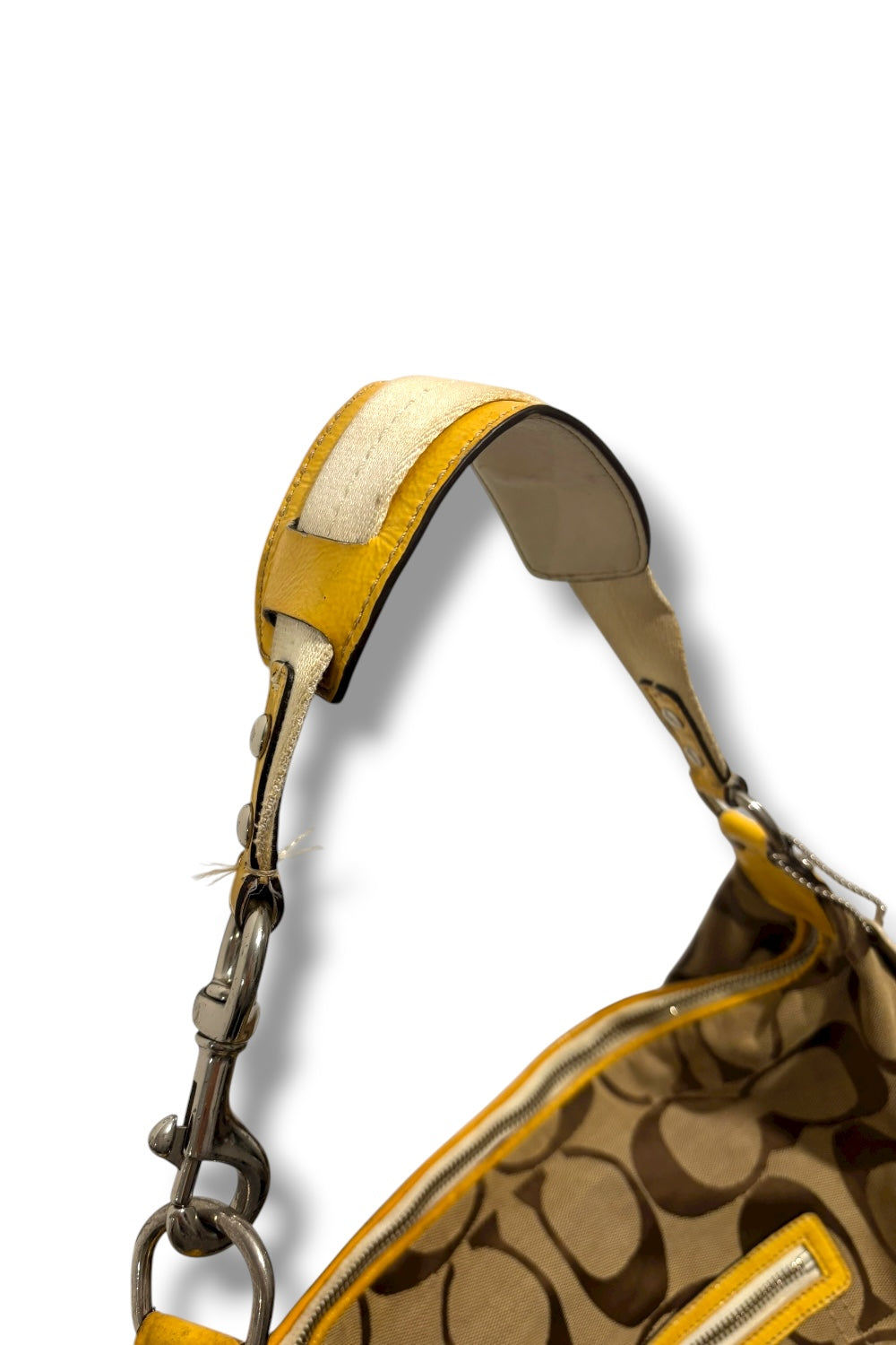 Coach Signature Brown & Yellow Canvas / Patent Leather Hobo Shoulder Bag 2000's