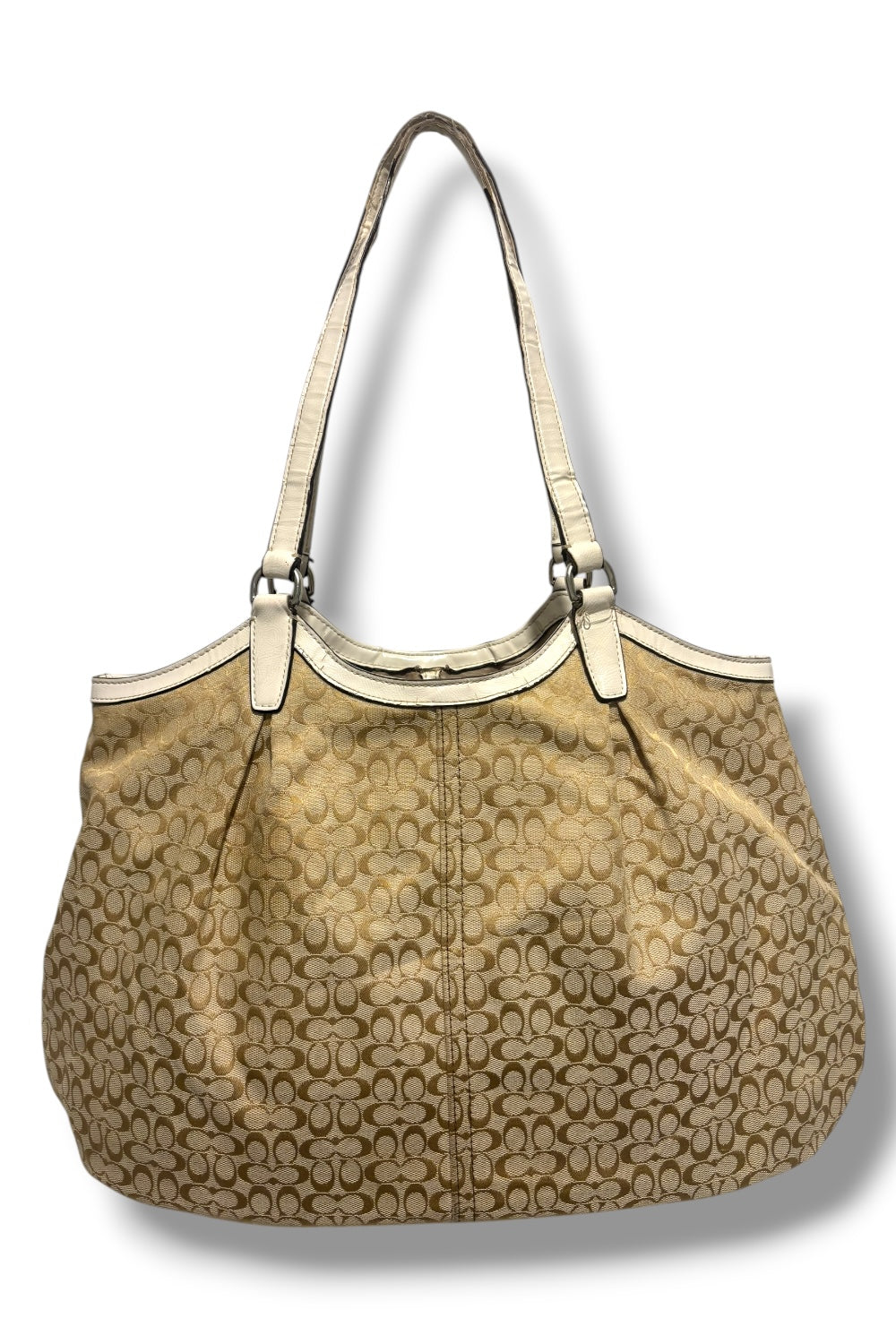 Coach Brown / Beige Signature White Patent Leather Croc Tote Shoulder Bag