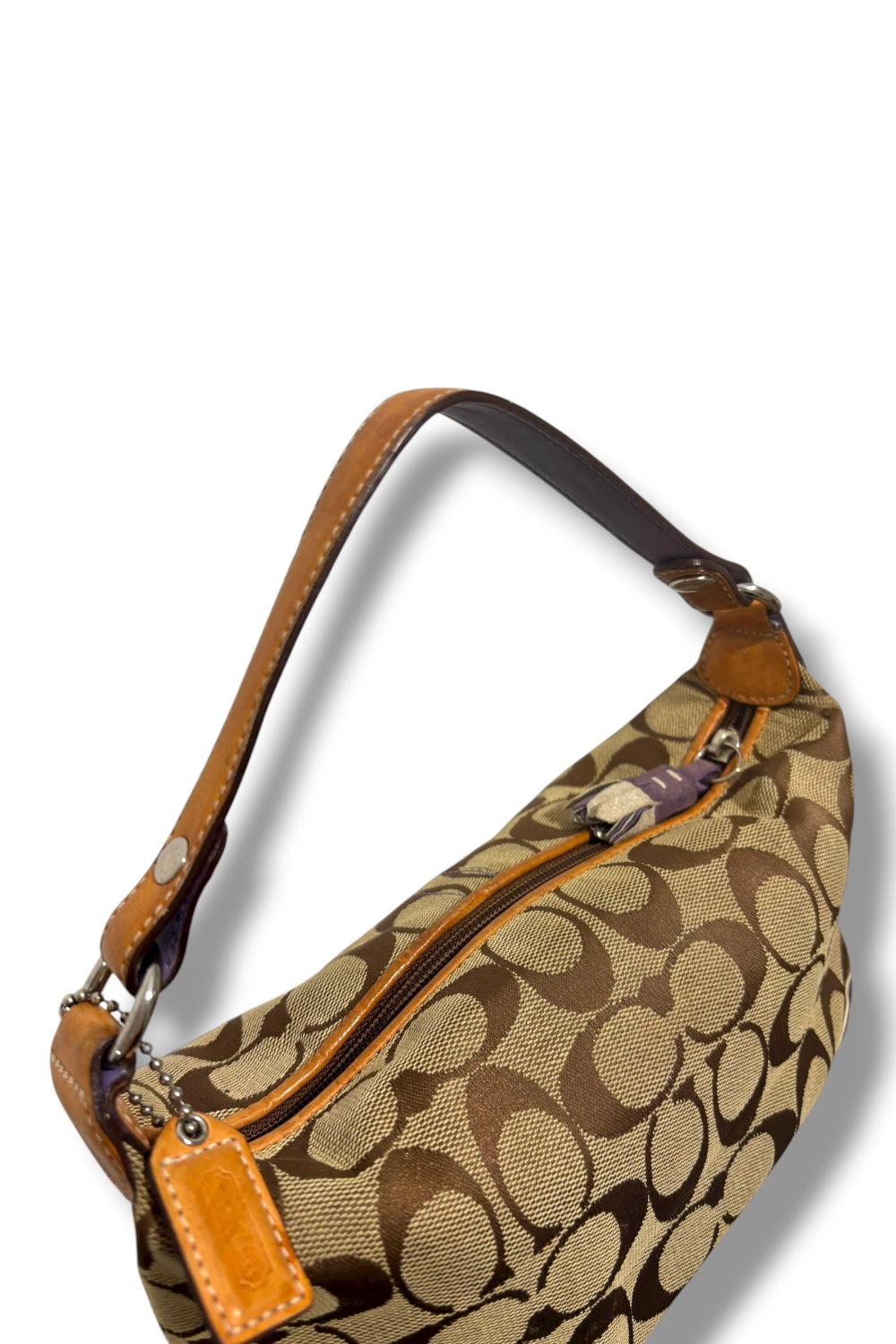 Coach Vintage Brown & Purple Suede Canvas & Leather Baguette Y2K Handbag