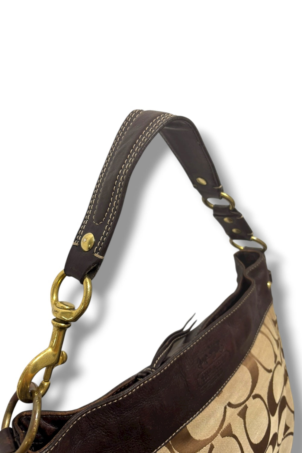 Coach Large Zoe Brown Y2K Signature Canvas & Leather Shoulder Bag