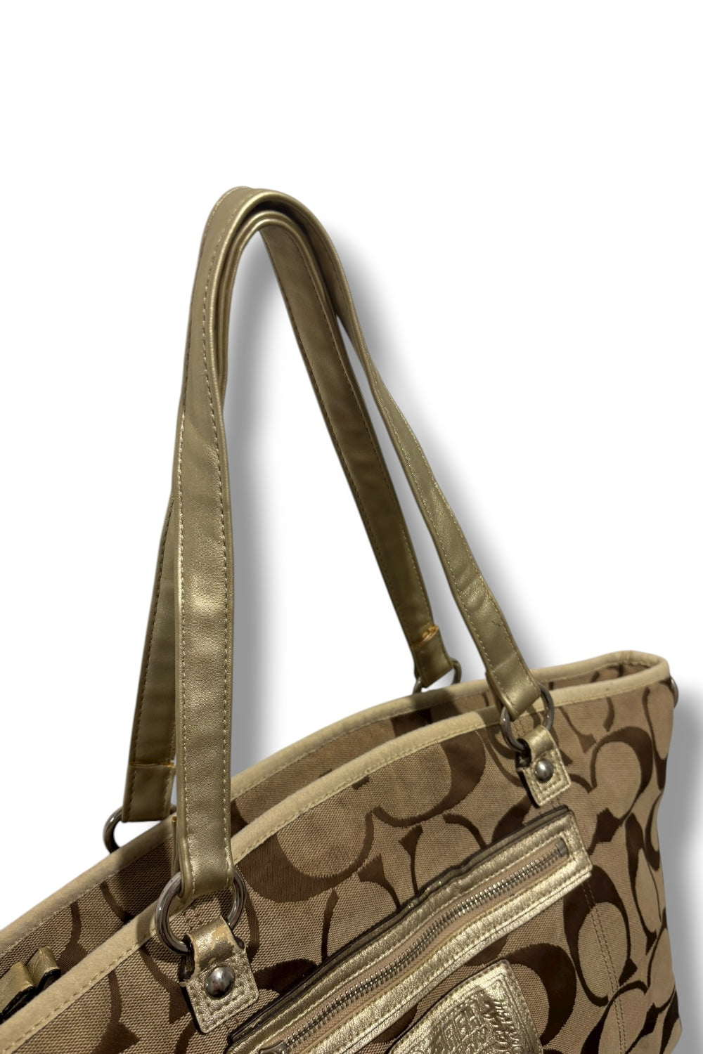 Coach 'Rowan' Brown Khaki Signature Canvas & Gold Leather XXL Poppy Vintage Tote