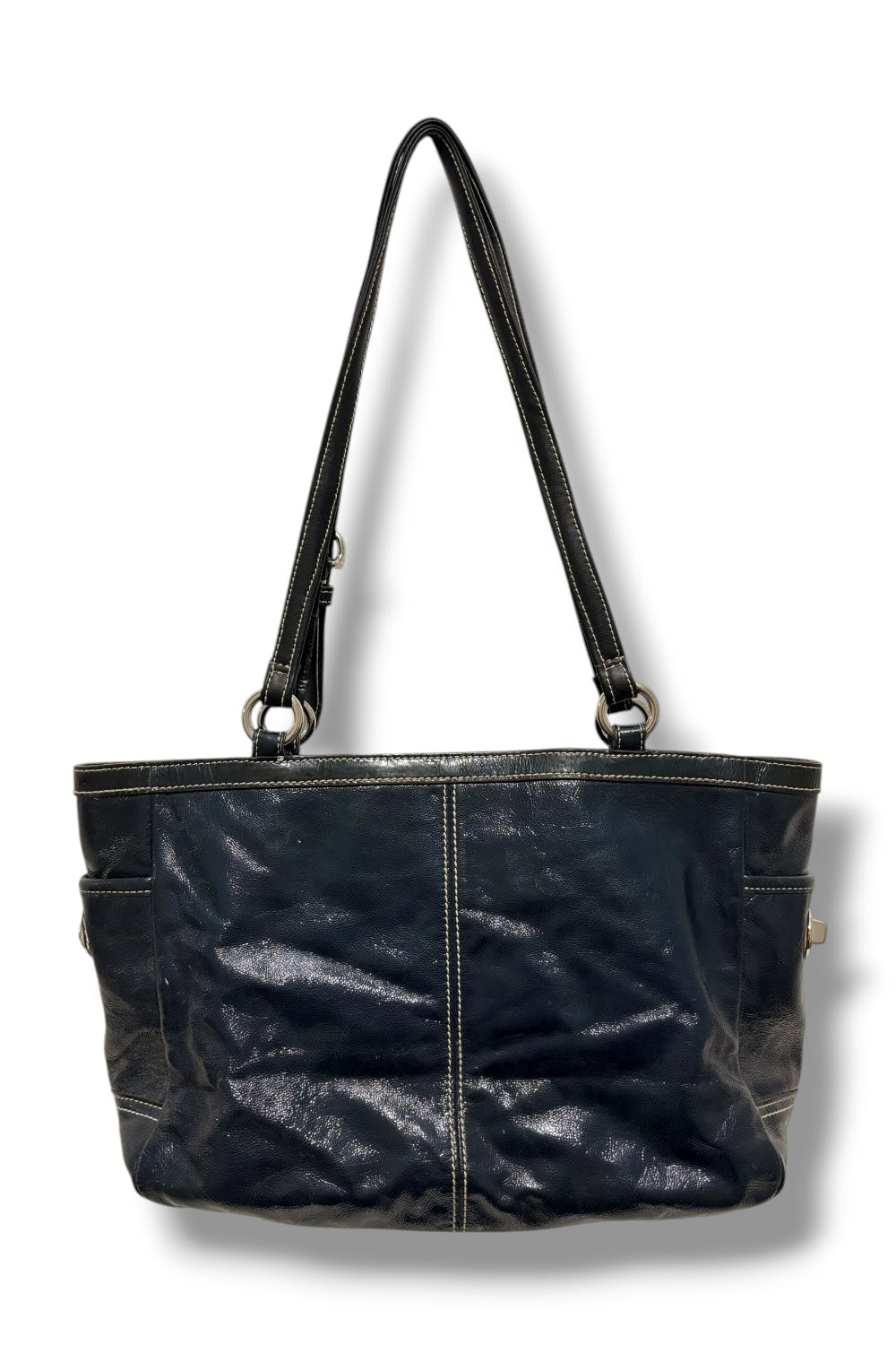 Coach Dark Navy Midnight Legacy Pleated Gallery Patent Leather Tote Shoulder Bag