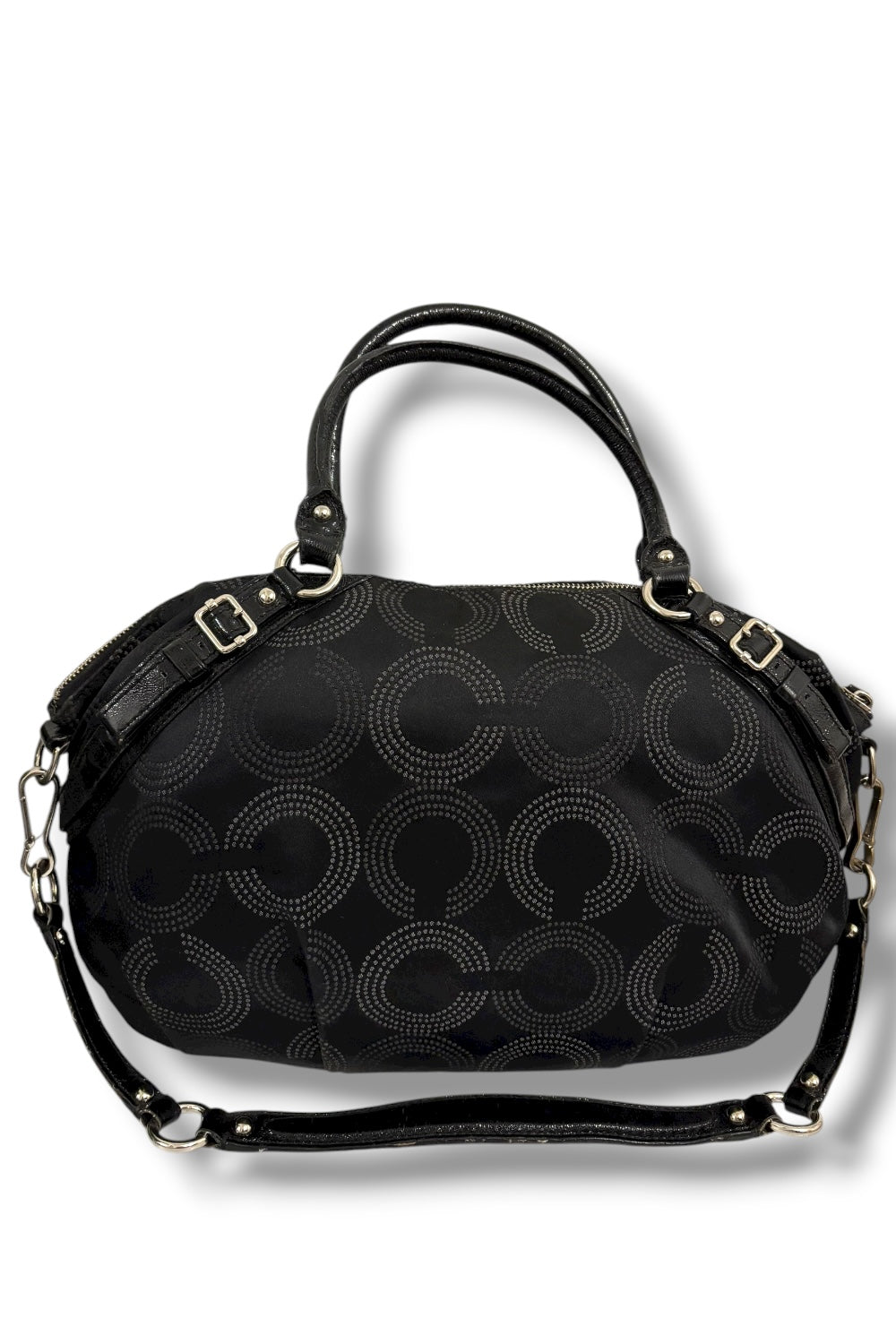 Coach Black Madison Sophia Signature Grey Canvas / Sateen Leather Shoulder Bag