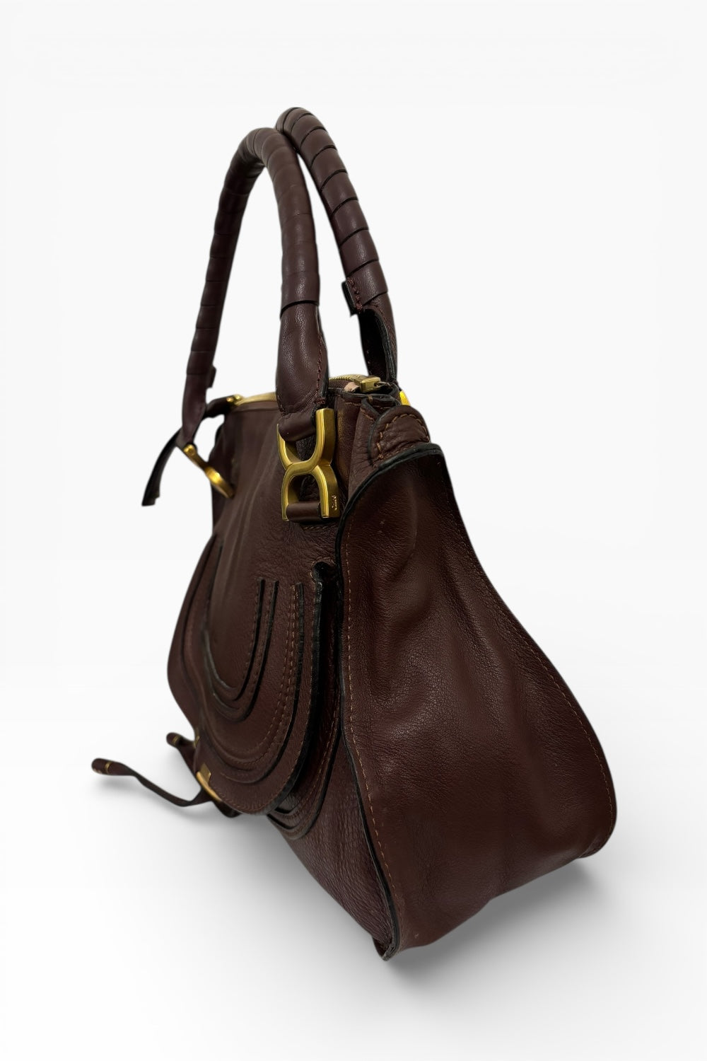 Chloe Marcie Burgundy / Purple Grained Leather Large Satchel Shoulder Bag