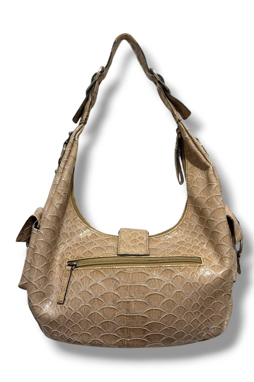 Guess Vintage 2000's Beige Croc Patent Leather / PVC Hobo Shoulder Bag Y2K