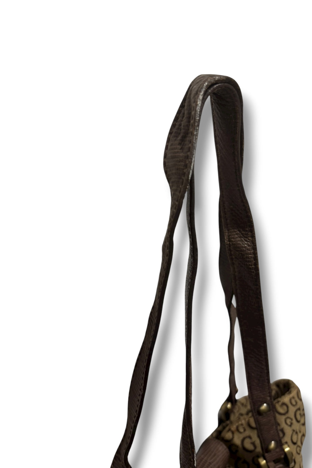 Guess Brown Signature Canvas & Leather Croc Embossed PVC Shoulder Bag