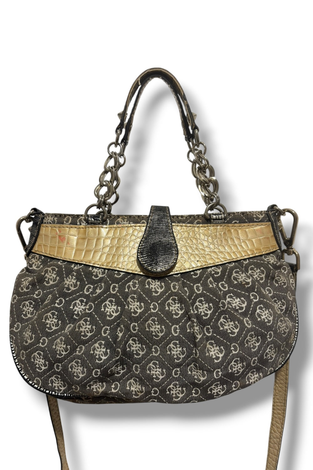 Guess Authentic Vintage Denim / Jeans Grey Silver Metallic Crystal Canvas Shoulder Bag