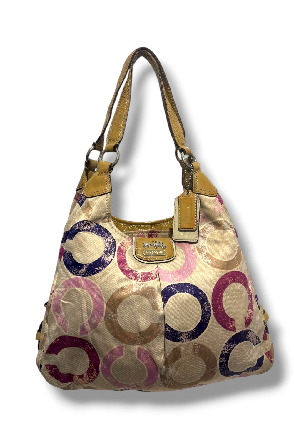 Coach Vintage Pink & Brown Madison Maggie Signature Distressed Hobo Shoulder Bag