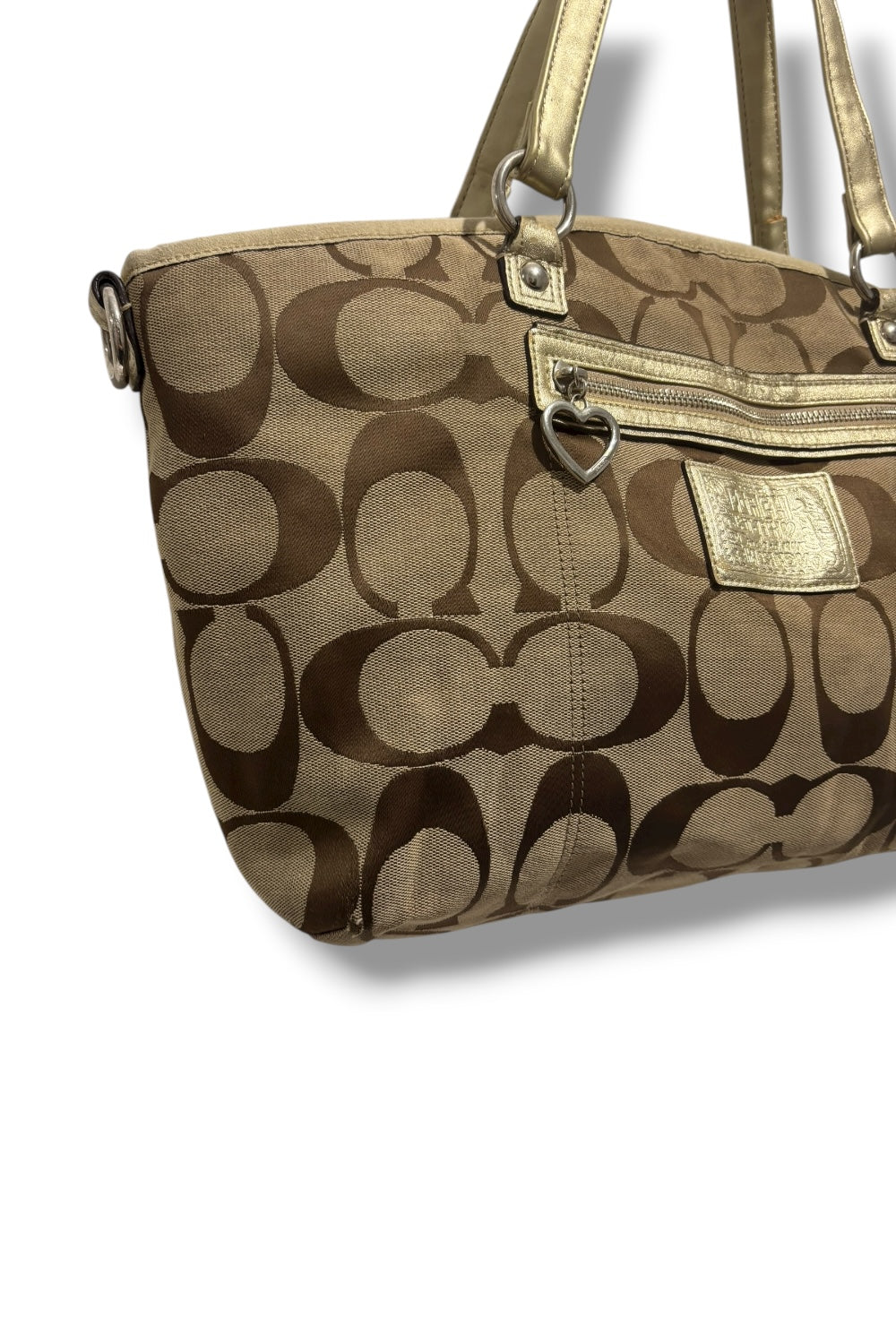 Coach 'Rowan' Brown Khaki Signature Canvas & Gold Leather XXL Poppy Vintage Tote